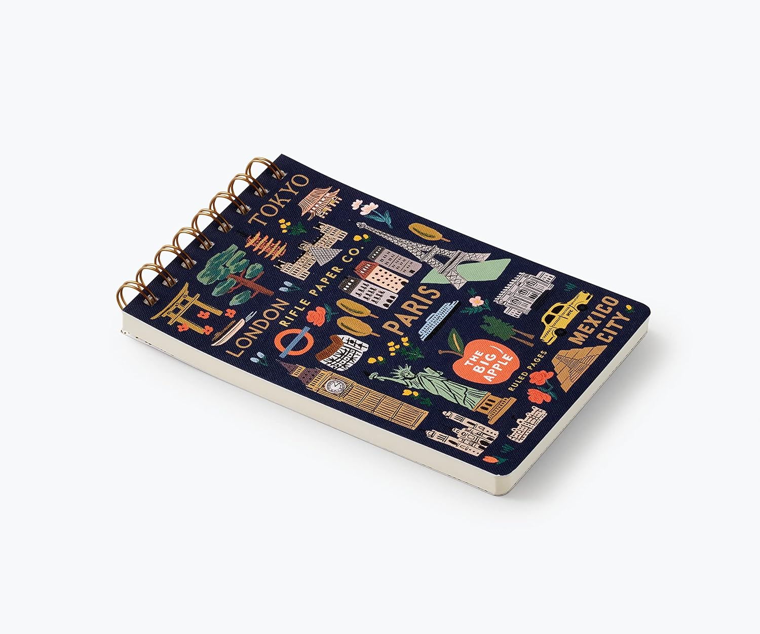 RIFLE PAPER CO. Bon Voyage – Cuaderno pequeño con espiral, 150 páginas, papel sin madera sin revestimiento de 400 GSM, cubierta a todo color con