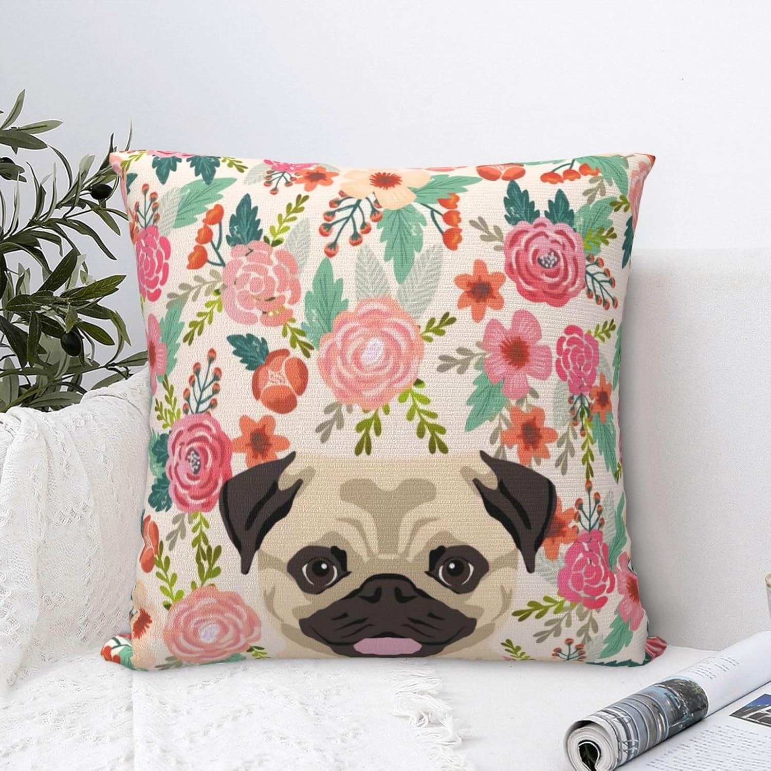 Fundas de almohada con estampado de lindos perros carlino, amantes de las mascotas, para dormitorio, cama y sofá, fundas de almohada cuadradas