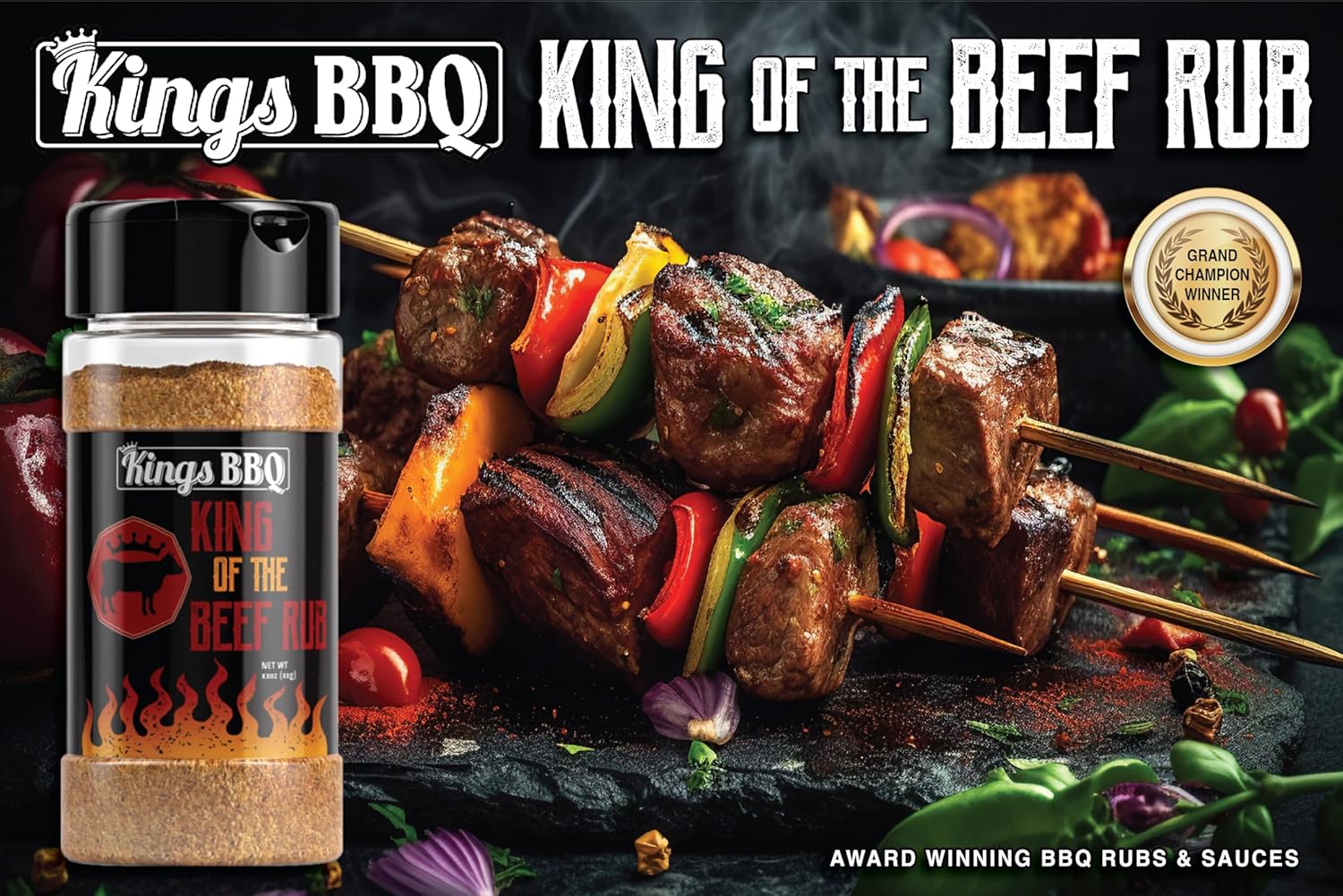 Kings BBQ King Of The Beef Rub Seasoning – Botella agitadora de 10 onzas, paquete de 2