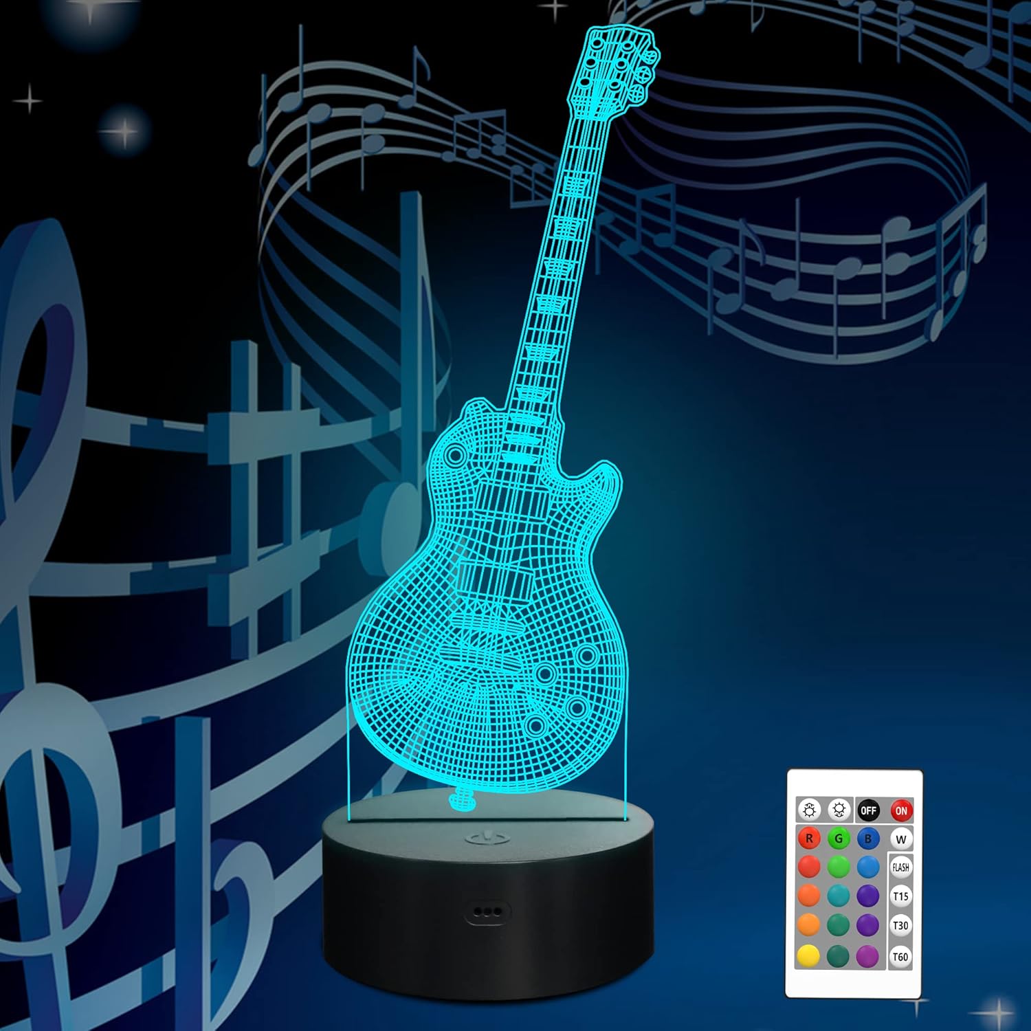 Attivolife Lámpara de guitarra de regalo para guitarra eléctrica, luz nocturna 3D con control remoto + temporizador, lámpara de escritorio que