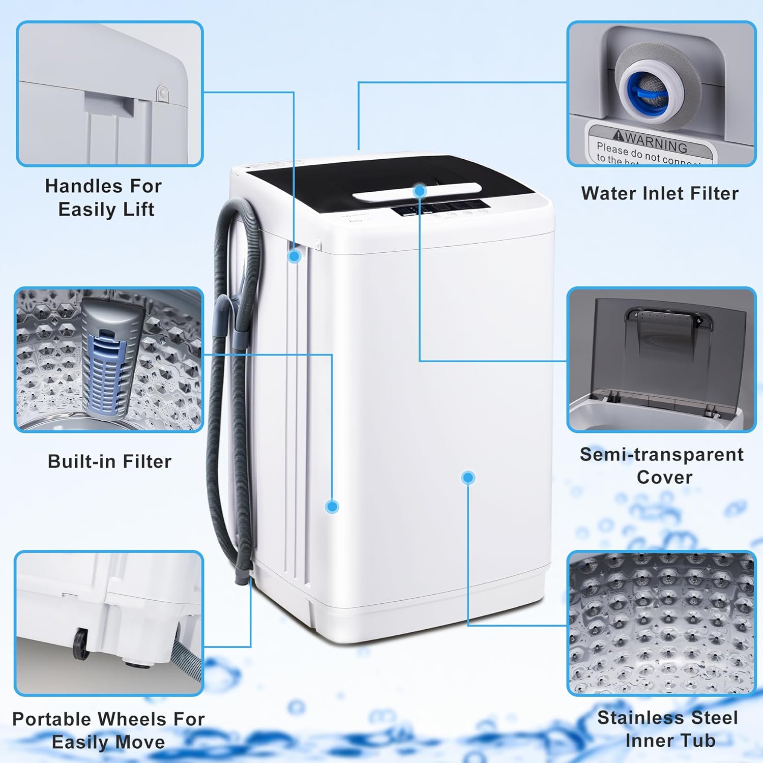 Outspurge Lavadora automática completa, lavadora portátil para uso doméstico, 0.95 pies cúbicos, lavadora giratoria con 10 programas de lavado,