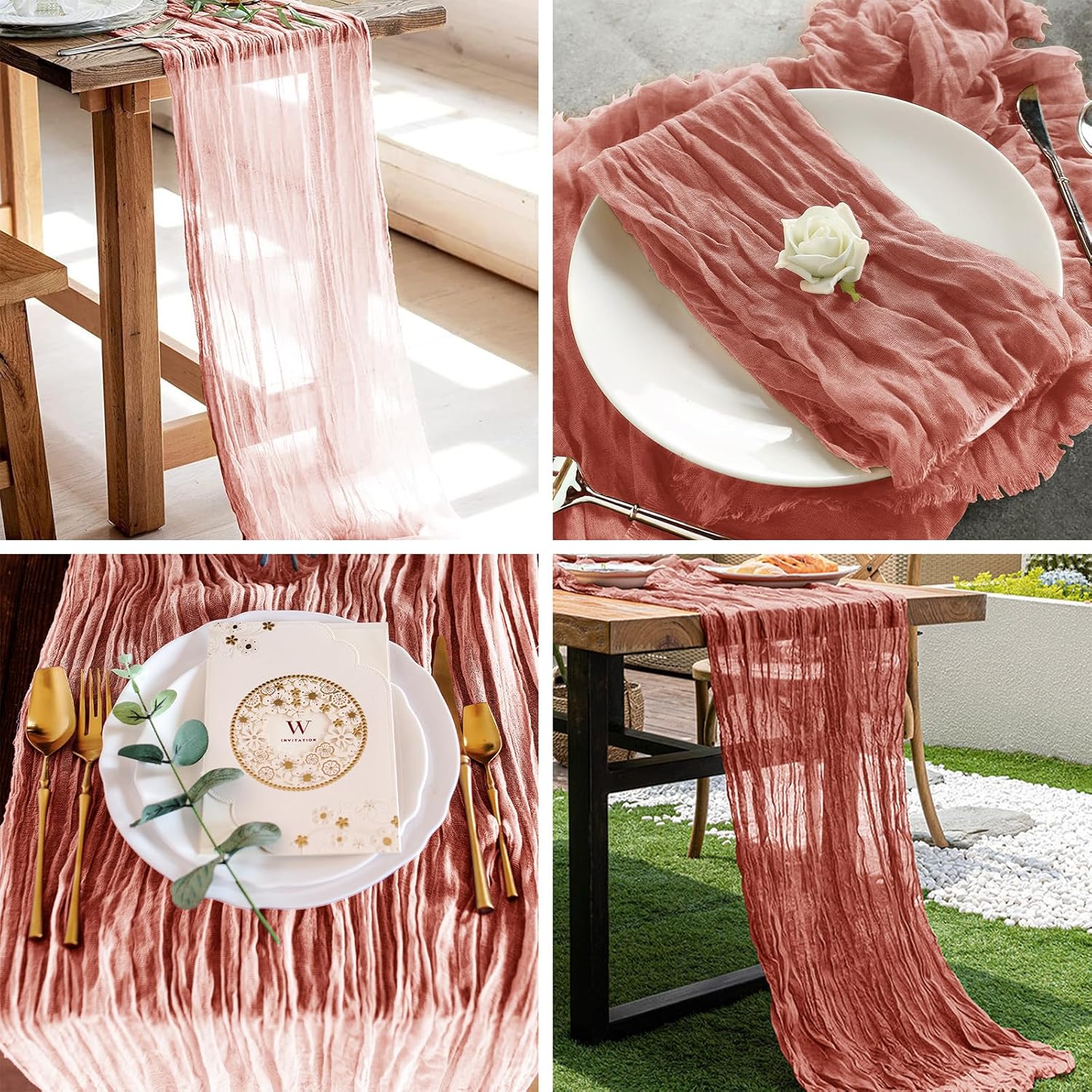 ZOUTOG – Paquete de 6 caminos de mesa de estopa, camino de mesa de 10 pies para fiesta, 35 x 120 pulgadas, rústico, transparente, bohemio,