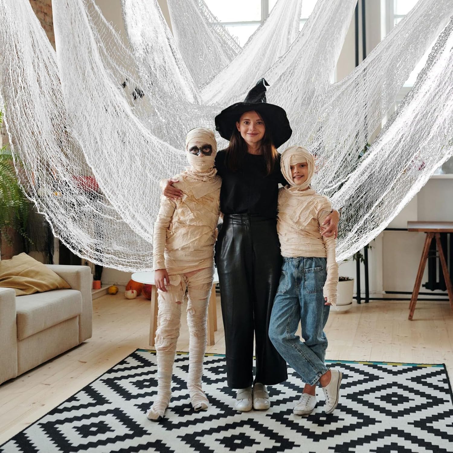 6 piezas de decoración de Halloween para interiores, 72 x 30 pulgadas, tela de gasa blanca de Halloween, tela de gasa de Halloween, tela
