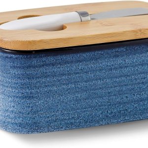 Hasense Mantequera de cerĂ¡mica con tapa de bambĂº, recipiente grande para mantequilla y cuchillo, elegante soporte para mantequilla para encimera de Hasense Mantequera de cerĂ¡mica con tapa de bambĂº, recipiente grande para mantequilla y cuchillo, elegante soporte para mantequilla para encimera de
