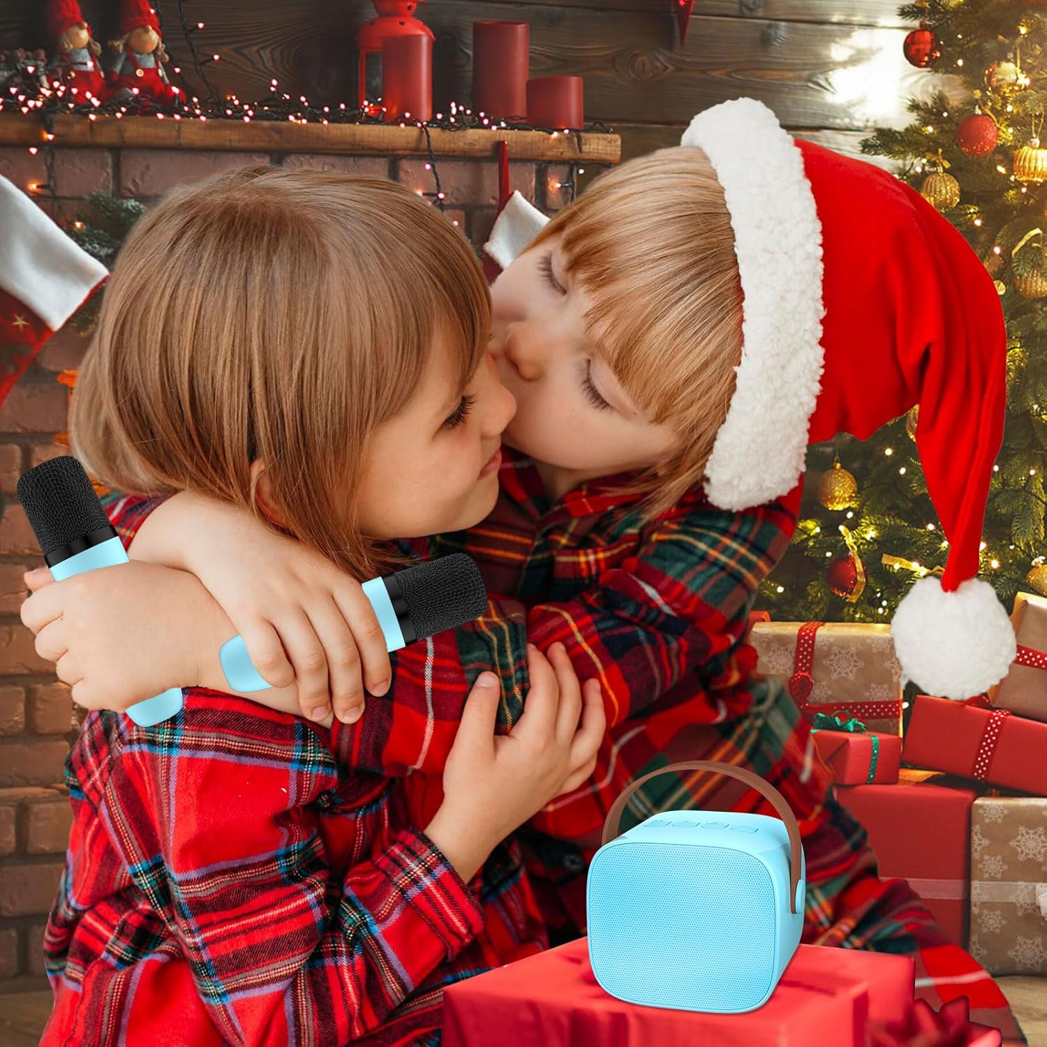 Mini máquina de karaoke para niños, altavoz Bluetooth portátil con 2 micrófonos inalámbricos para niños y adultos, regalos para niñas y niños de 4 a