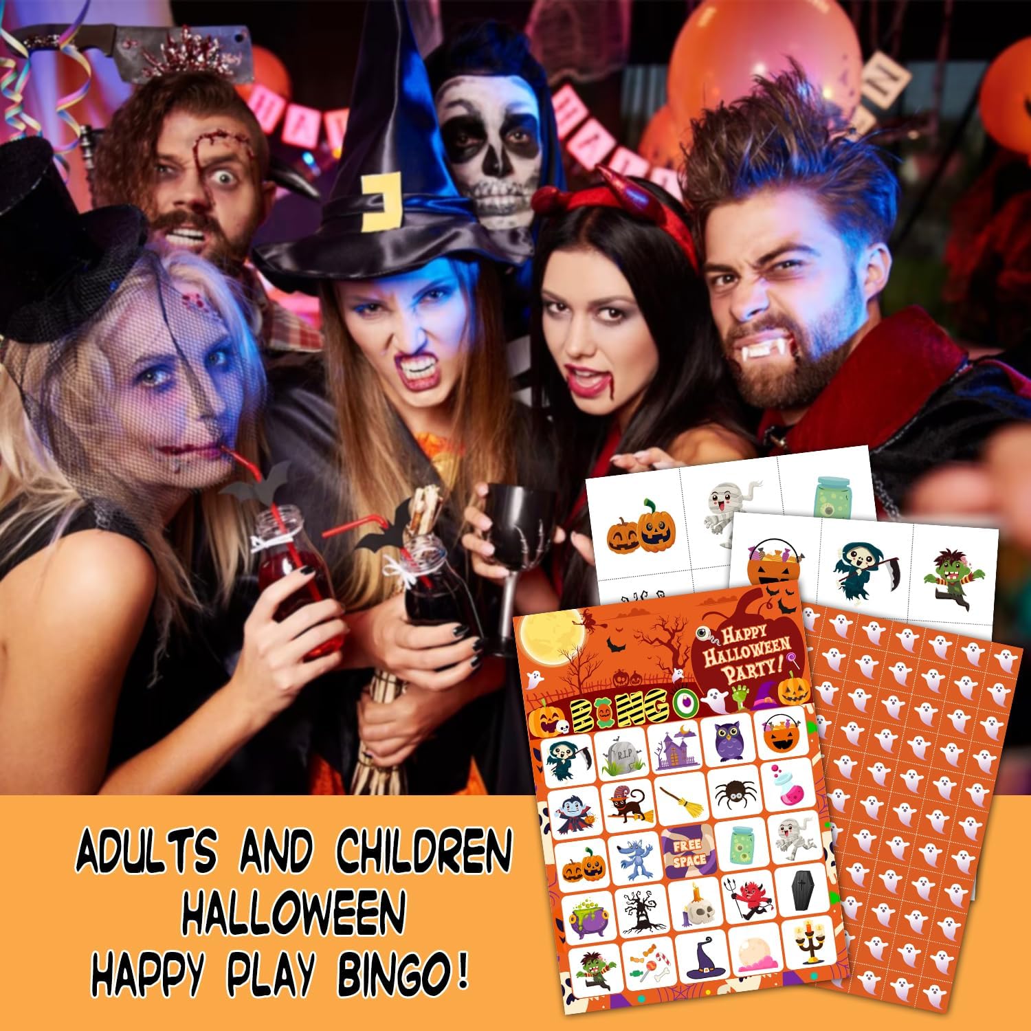 Tarjetas de juegos de fiesta de bingo de Halloween con 24 jugadores, juegos de fiesta de Halloween para niños, escuela, aula, suministros para
