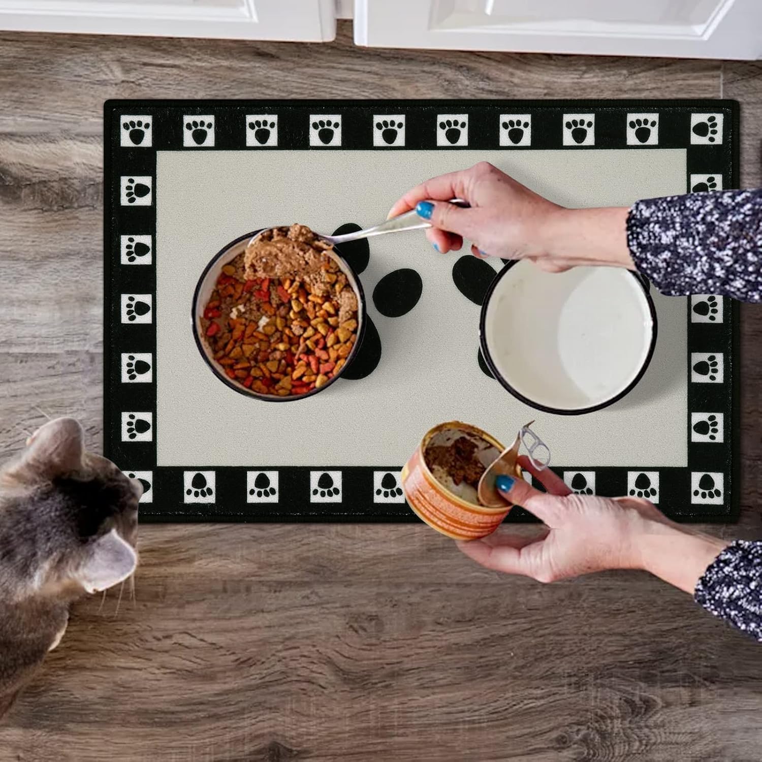 Tapete de comida para perro, absorbente de agua, mantel individual antideslizante para mascotas y agua, fácil de limpiar, lavable a máquina, tapete