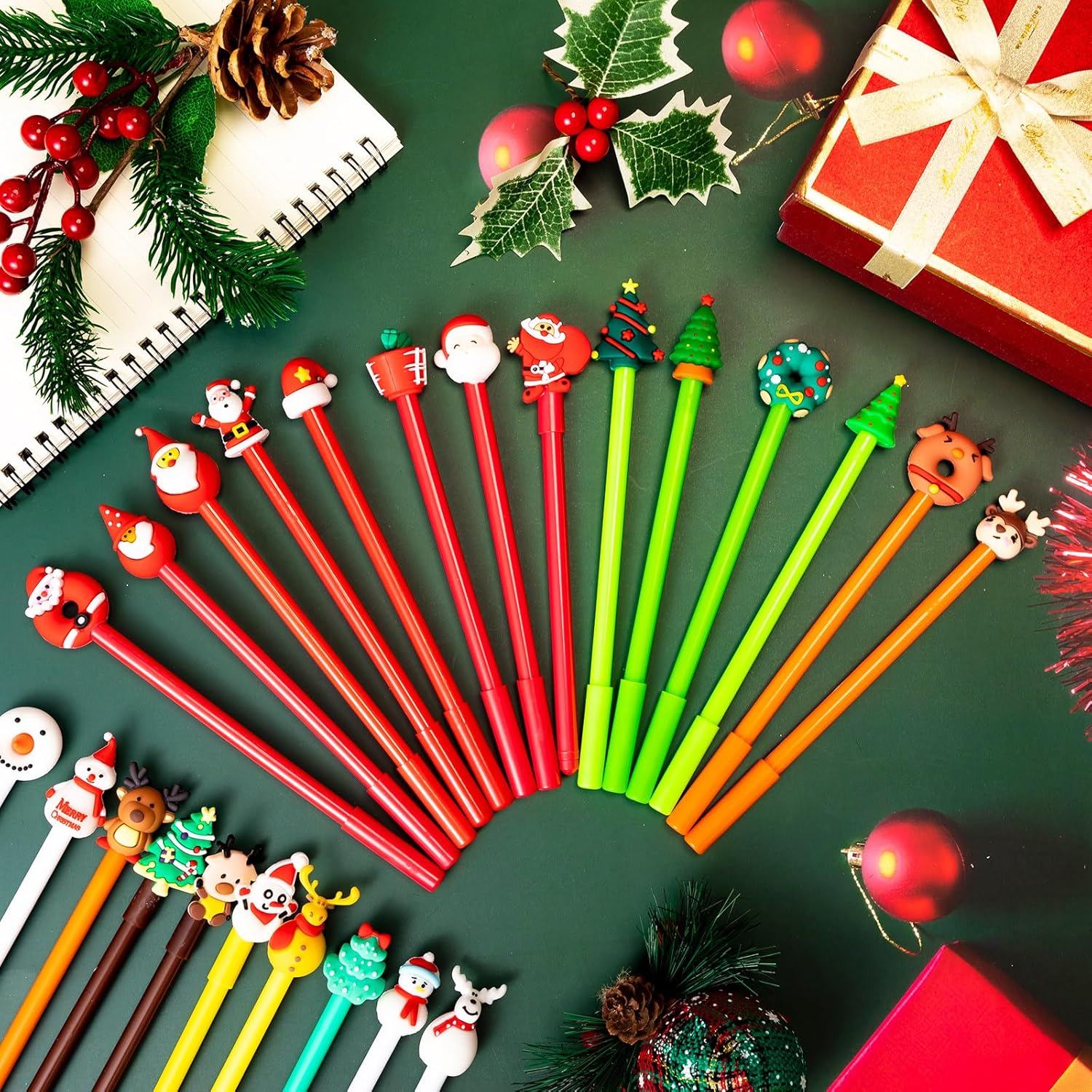 200 bolígrafos de tinta de gel de Navidad a granel, 24 estilos novedosos de la serie de Navidad, bolígrafos de punta redonda de tinta de gel negra,