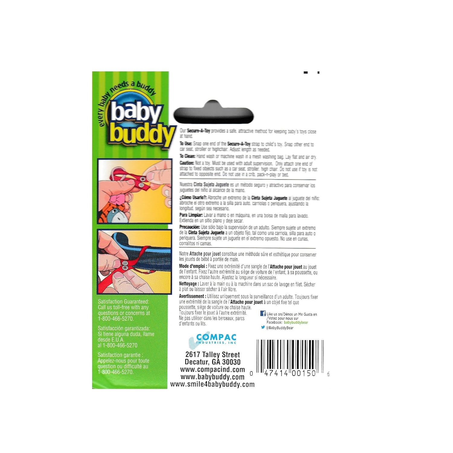 Baby Buddy Secure-A-Toy, la correa de seguridad asegura juguetes, mordedores o chupetes a cochecitos, sillas altas, asientos de automóvil, longitud
