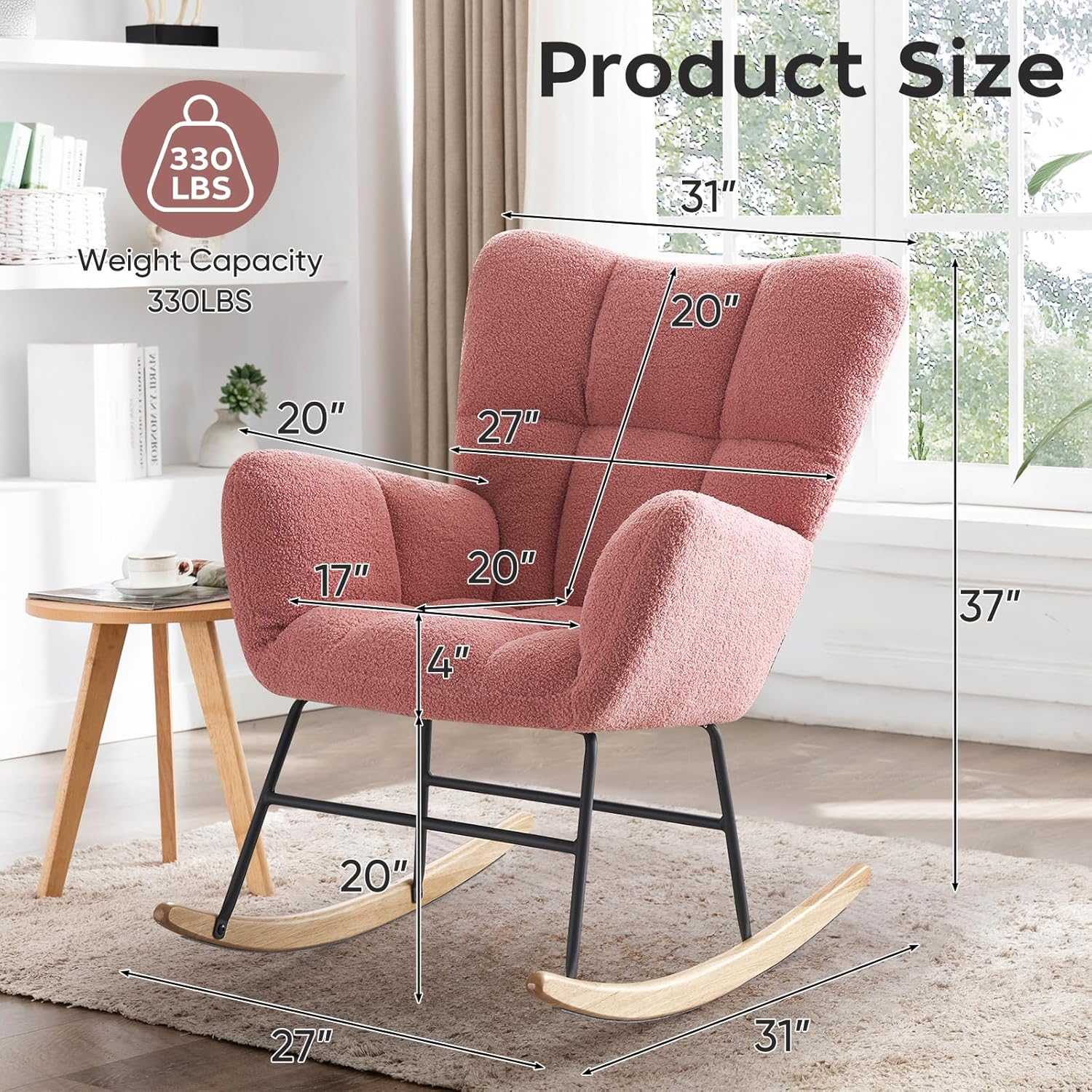 Mecedora tapizada para guardería, mecedora tapizada de peluche, asiento acolchado con respaldo alto, silla auxiliar cómoda para sala de estar,