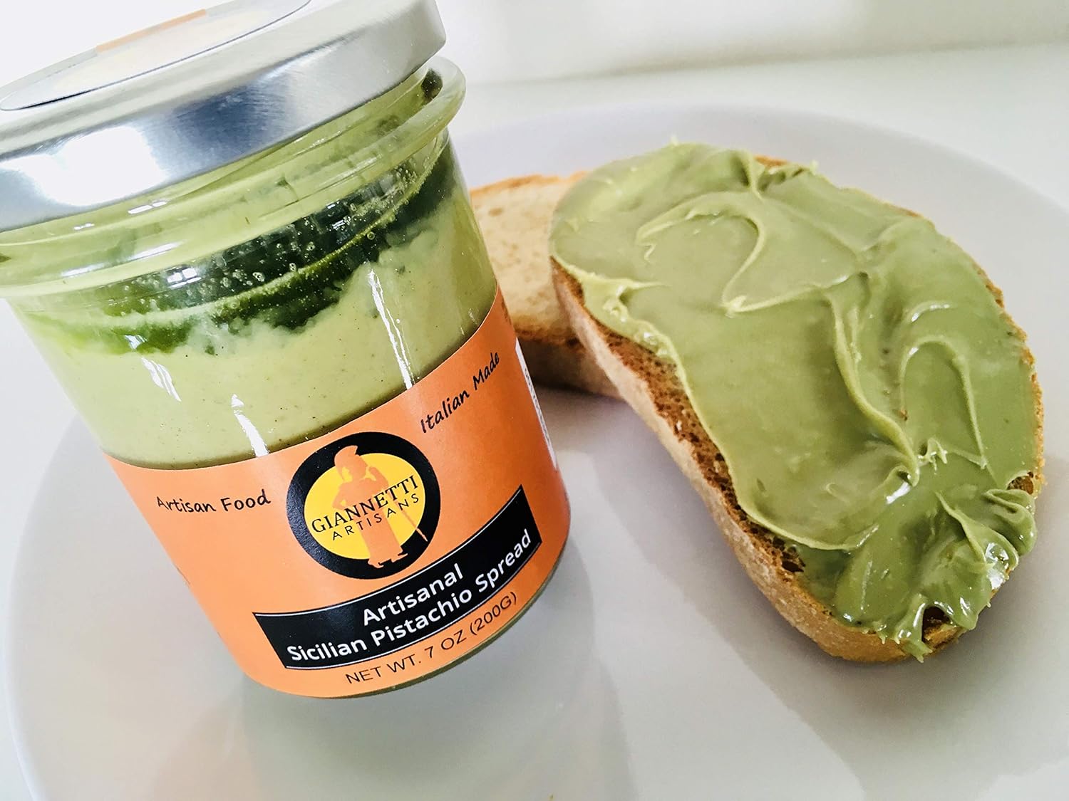 Giannetti Artisans Pistacho siciliano para untar hecho artesanalmente sin aceite de palma y pistachos sicilianos, importado de Bronte, Sicilia, 7.05