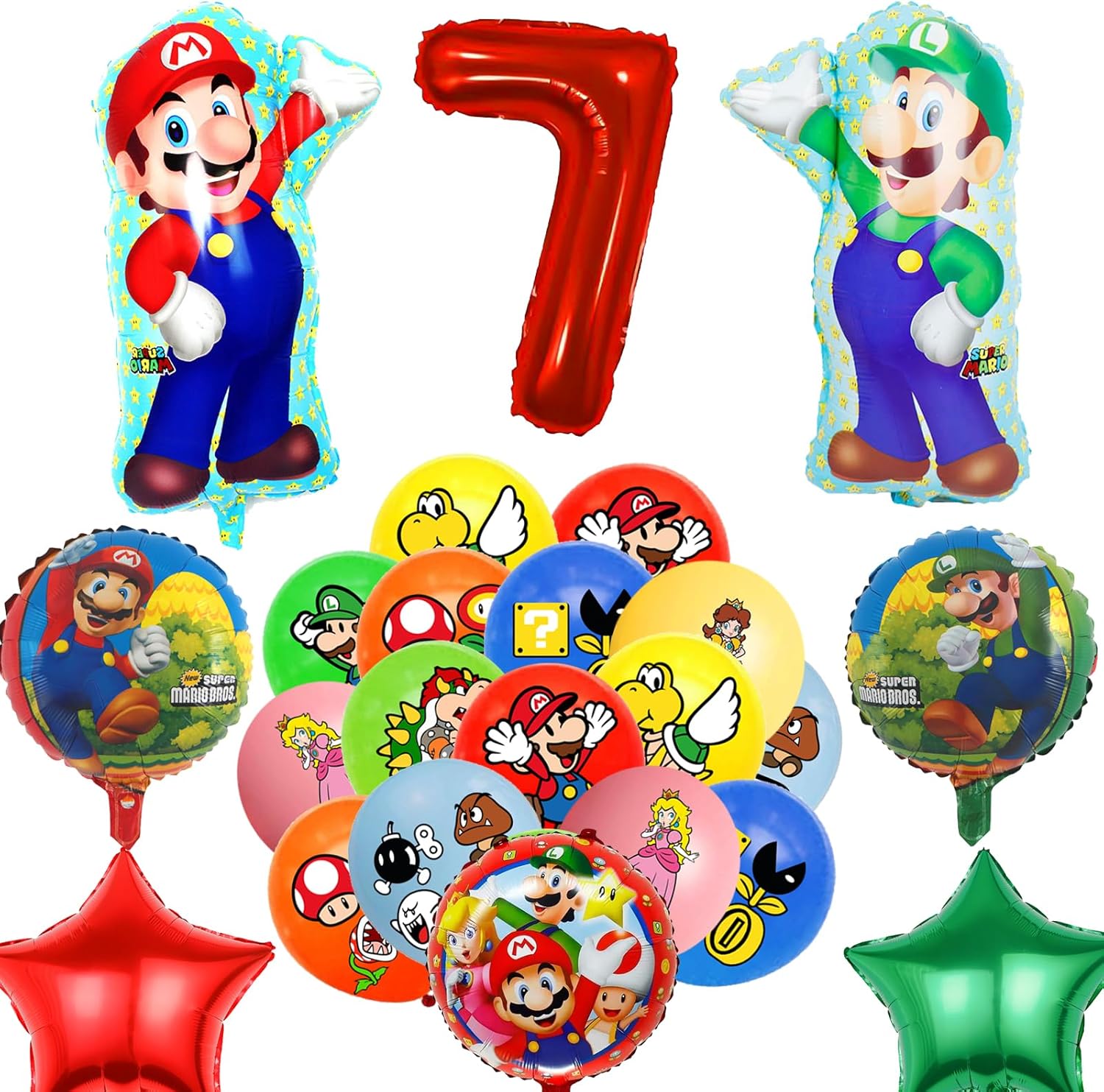 26 globos de Mario para amantes de los Super Bros, suministros de fiesta de 7 Mario para decoraciones de Mario