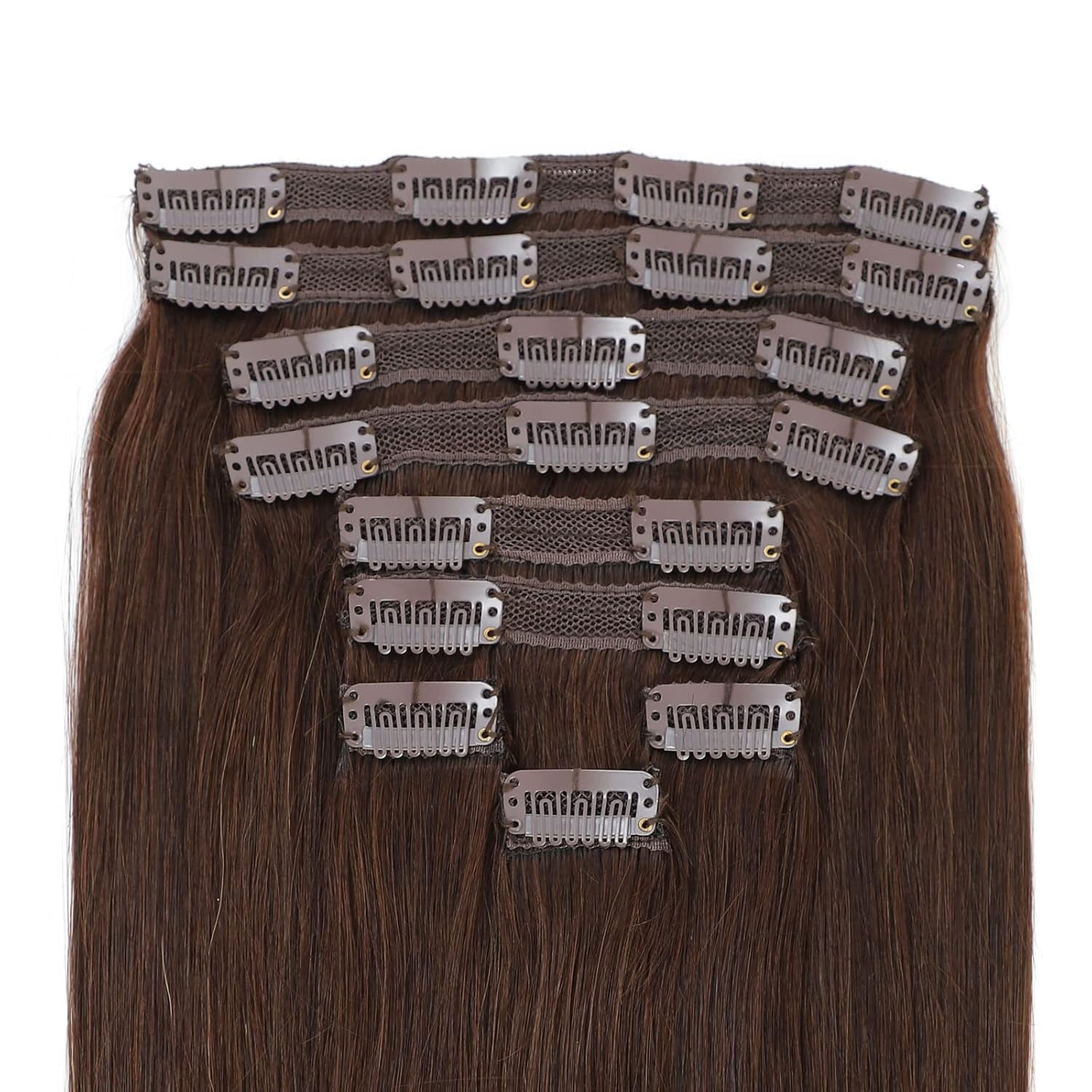 QueenYoung Extensiones de cabello humano real con broches, 9 unidades, 4.33 oz, extensiones de cabello humano liso natural y suave, extensiones de