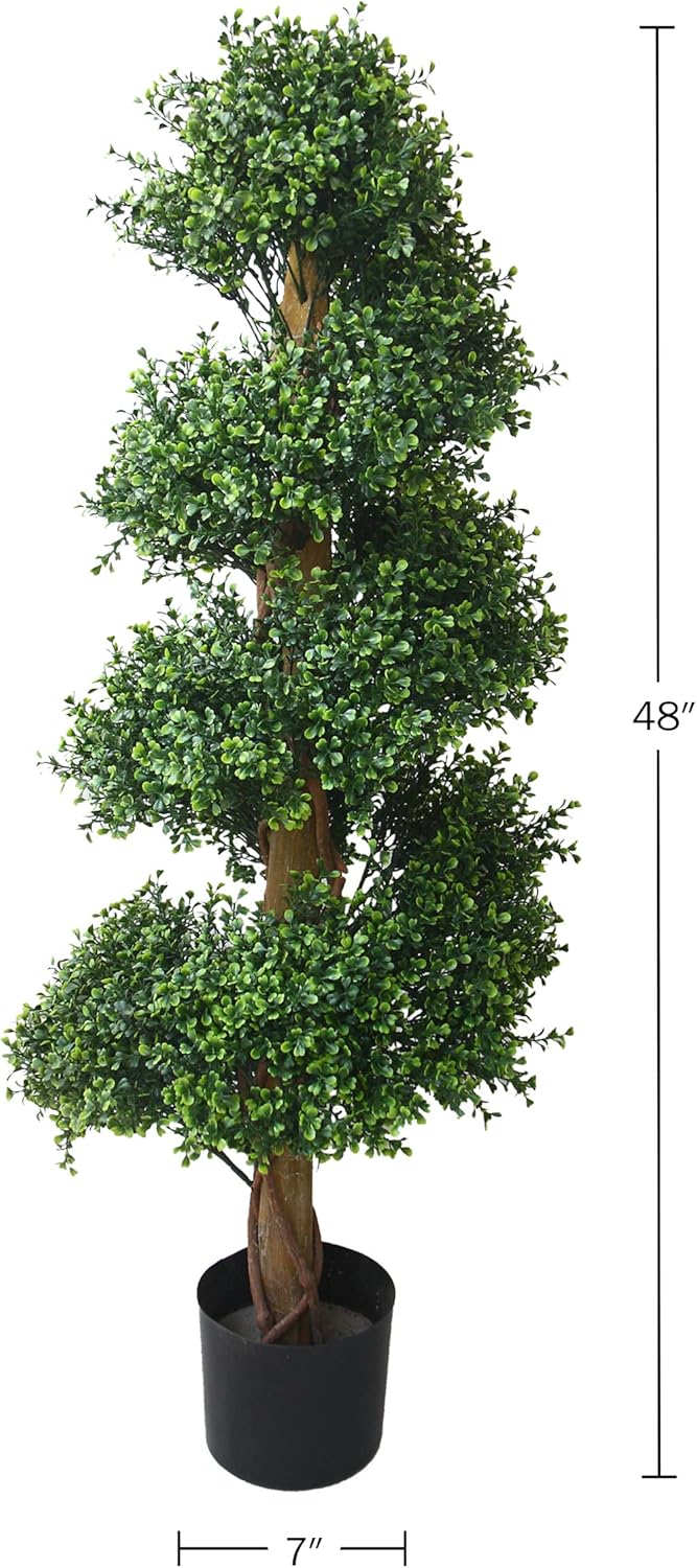 Pure Garden Árbol en espiral artificial de 48 pulgadas, boj en maceta, decoración de interiores o exteriores, plantas sintéticas para el hogar,
