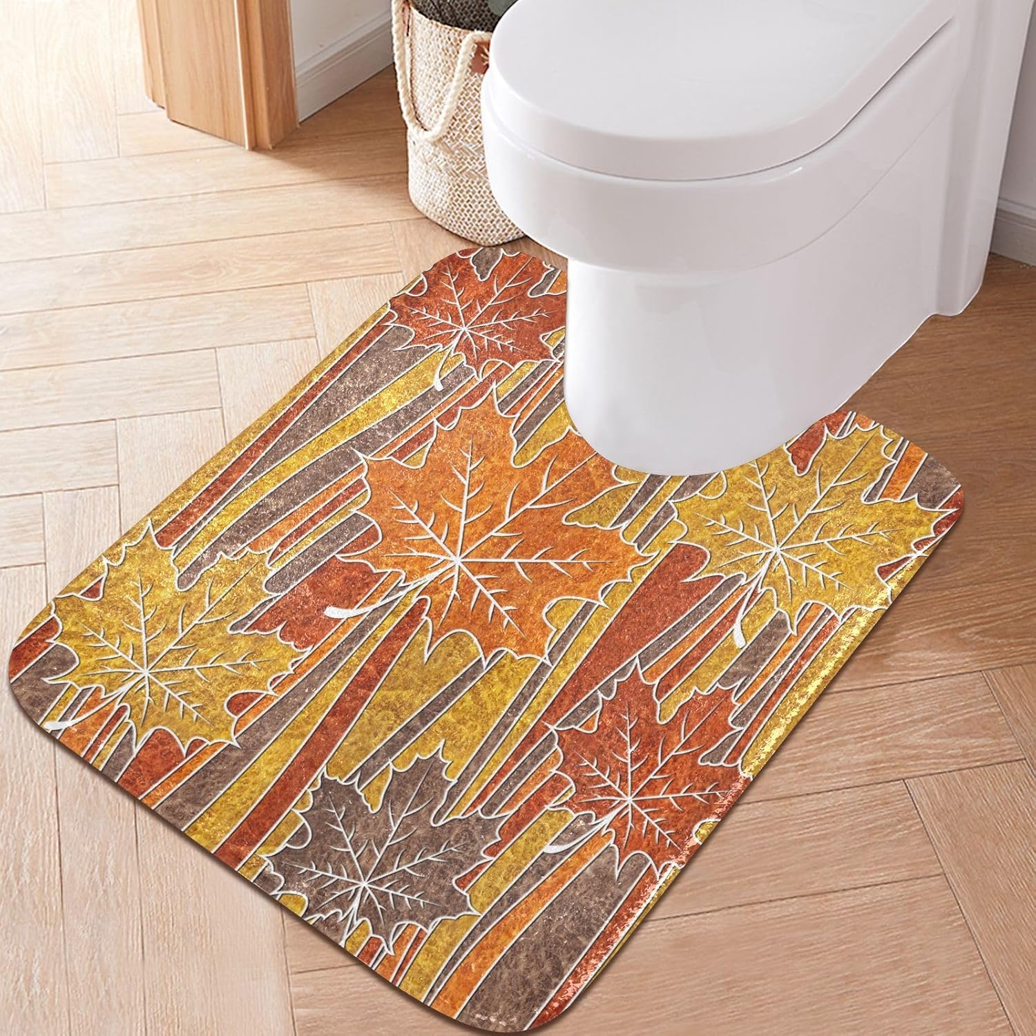 Juego de 2 alfombras de baño de 24 x 16 + 24 x 20 pulgadas, suave en forma de U, tapete decorativo de hoja de arce antideslizante absorbente para