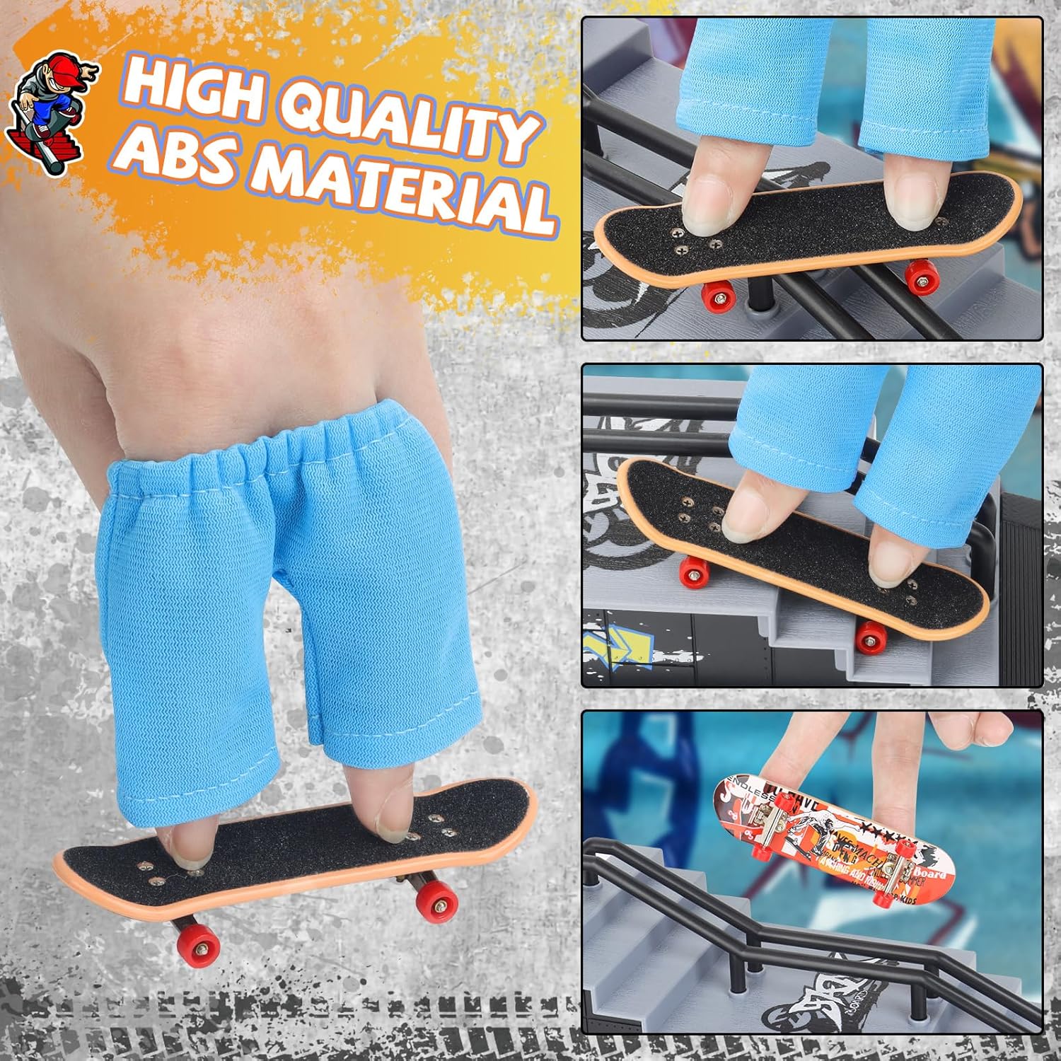 KETIEE Mini rampa de patinetas para dedos kit de patinaje de patinaje con diapasón y mini pantalones cortos de dedo para juego interactivo de