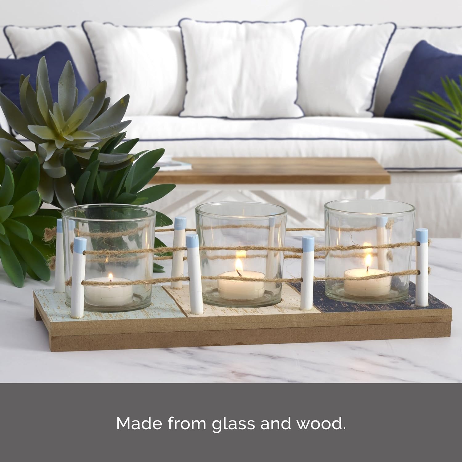 Elements 12.6×4.53×3.94 pulgadas 3 luz vidrio y MDF Tealight lineal