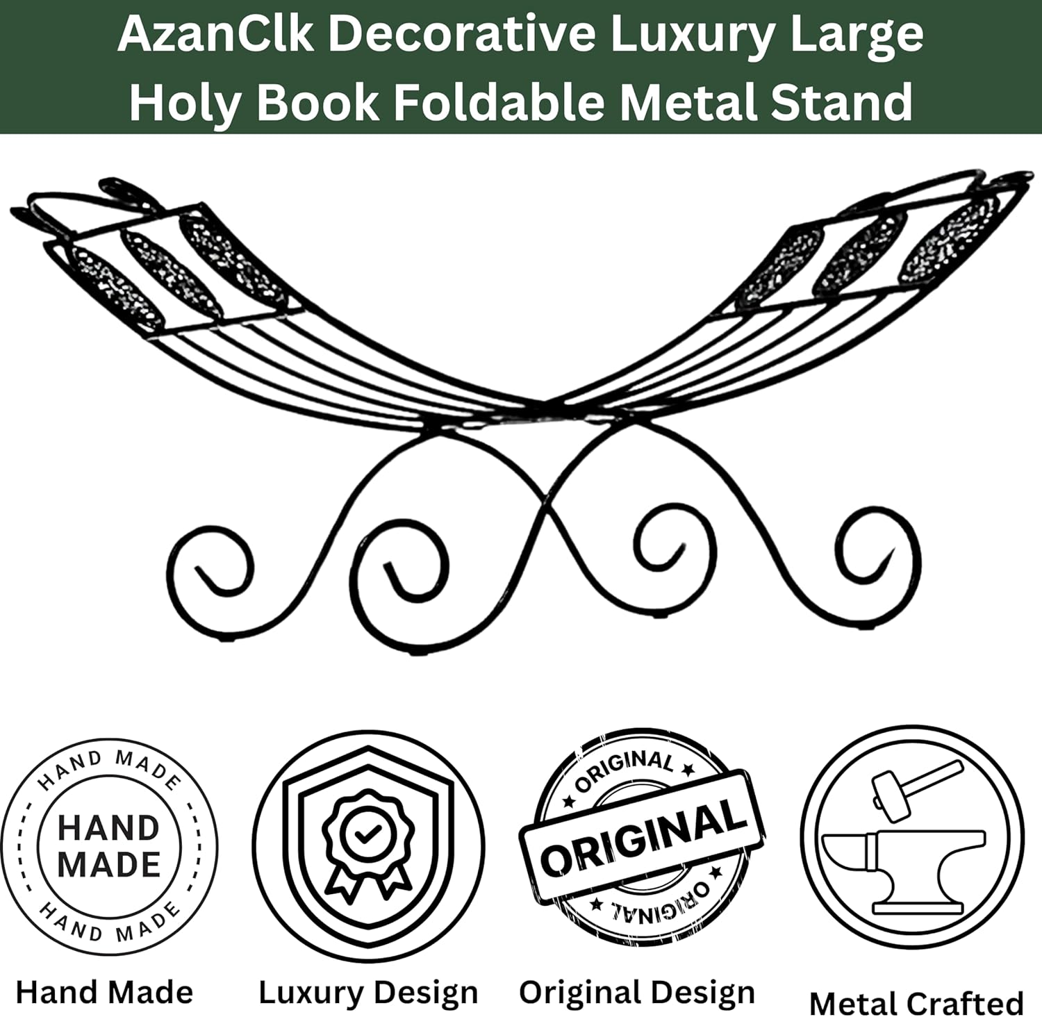 AzanClk Soporte decorativo de metal para libros de texto grandes, Biblia, Corán, Geeta y otros libros sagrados o revistas (negro)