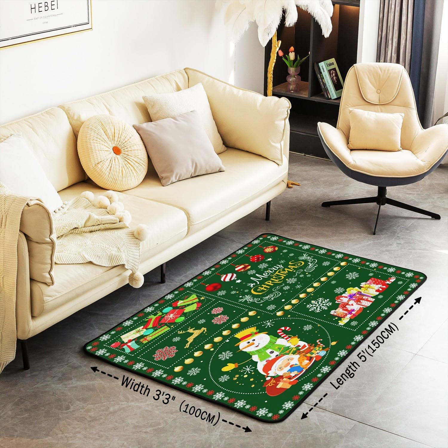 jejeloiu Alfombra de Navidad para niños, de 5 x 7 pulgadas, diseño de muñeco de nieve, para sala de estar, dormitorio, árbol de Navidad, alfombra