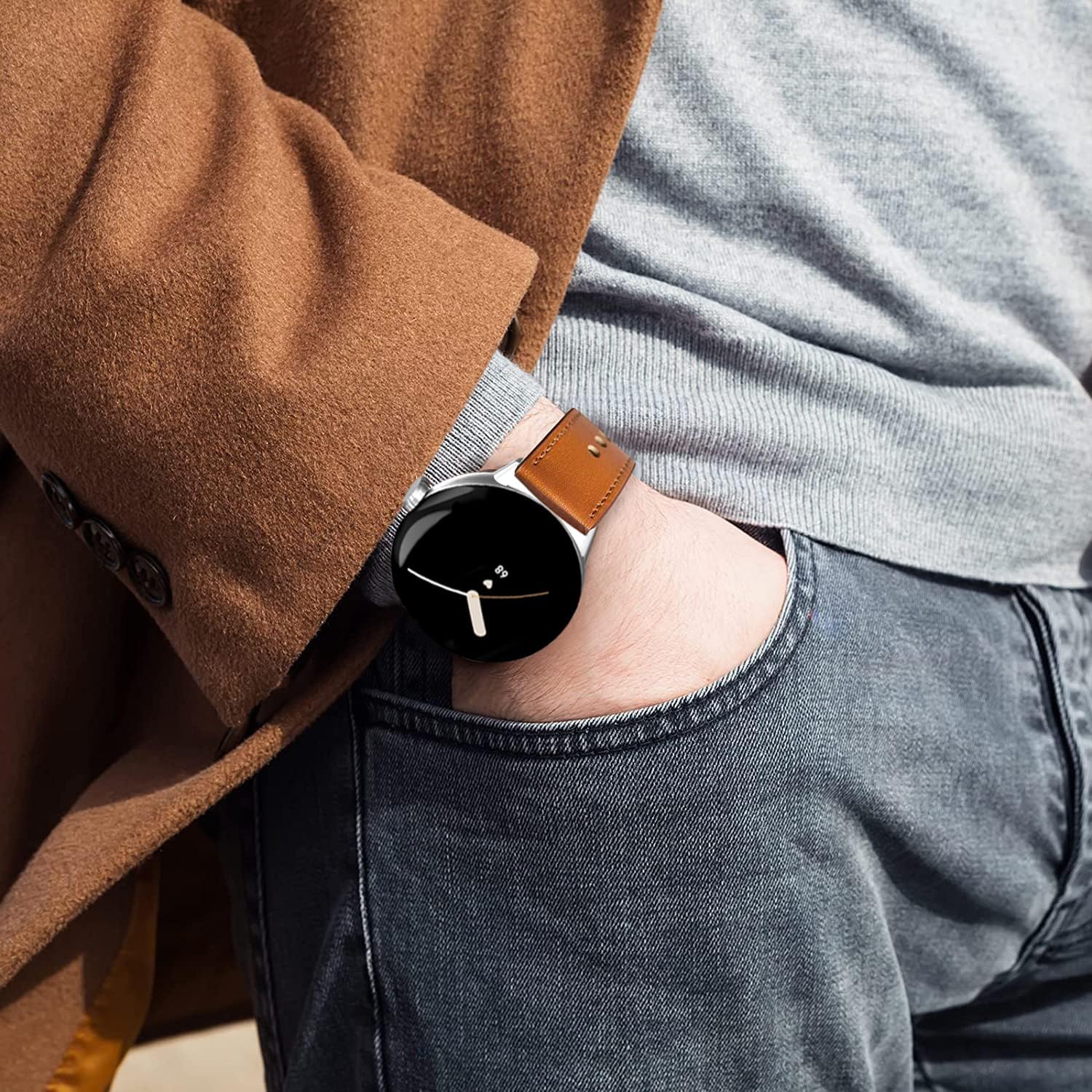 Apawband Correa de cuero compatible con Google Pixel Watch, correa de repuesto, transpirable, para Google Pixel Watch, accesorios para reloj