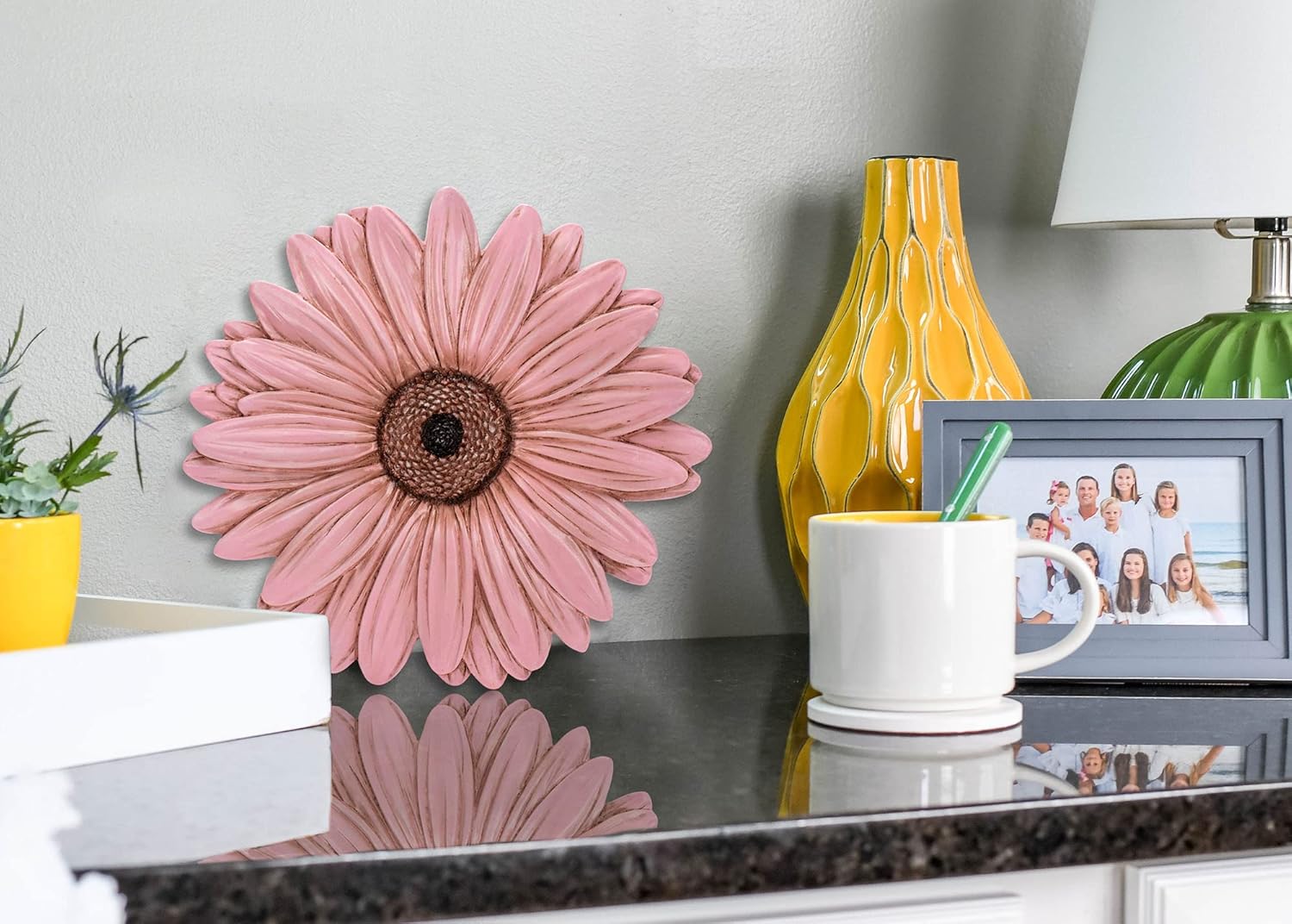 NAT & Jules Gerbera – Piedra decorativa de resina fundida en resina fundida de 12 pulgadas en forma de margarita, patio, escultura de pasarela, arte