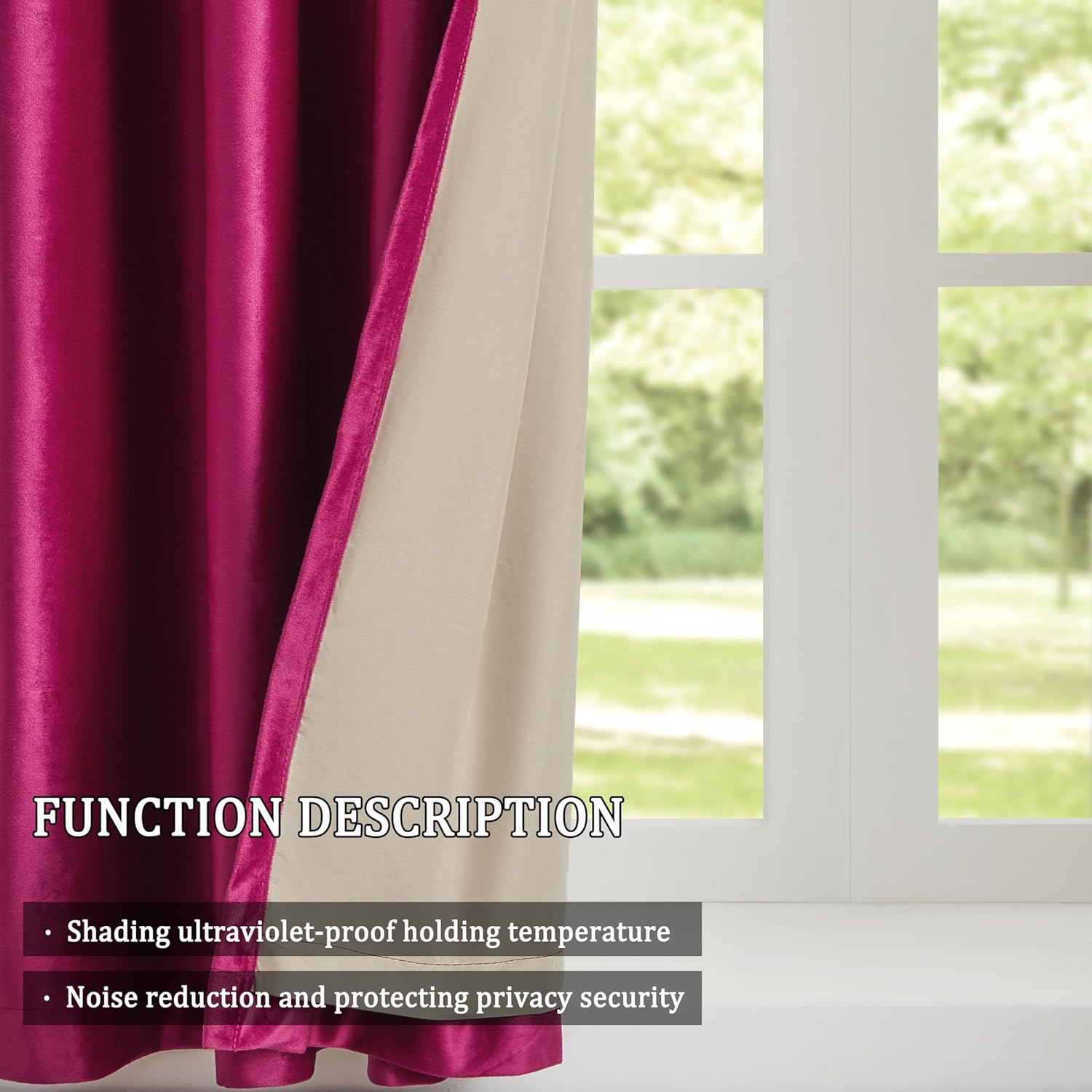 GIGIZAZA Cortinas 100% opacas de terciopelo rosa intenso de 108 pulgadas de largo, 2 paneles para sala de estar, cortinas térmicas de ventana con