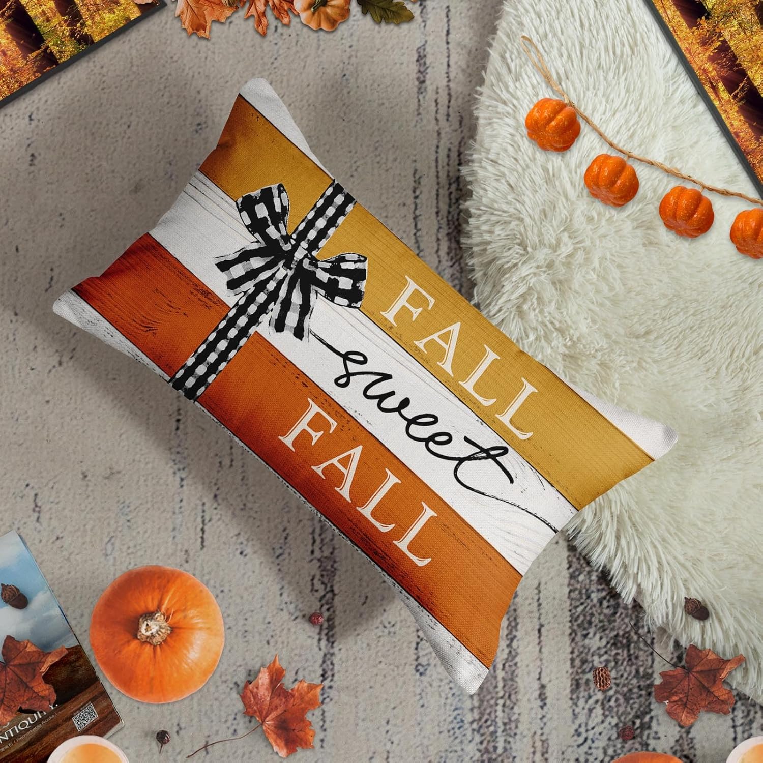 Funda de almohada de otoño para decoración del hogar, color naranja otoño, Acción de Gracias, otoño, dulce otoño, funda de almohada decorativa de 12