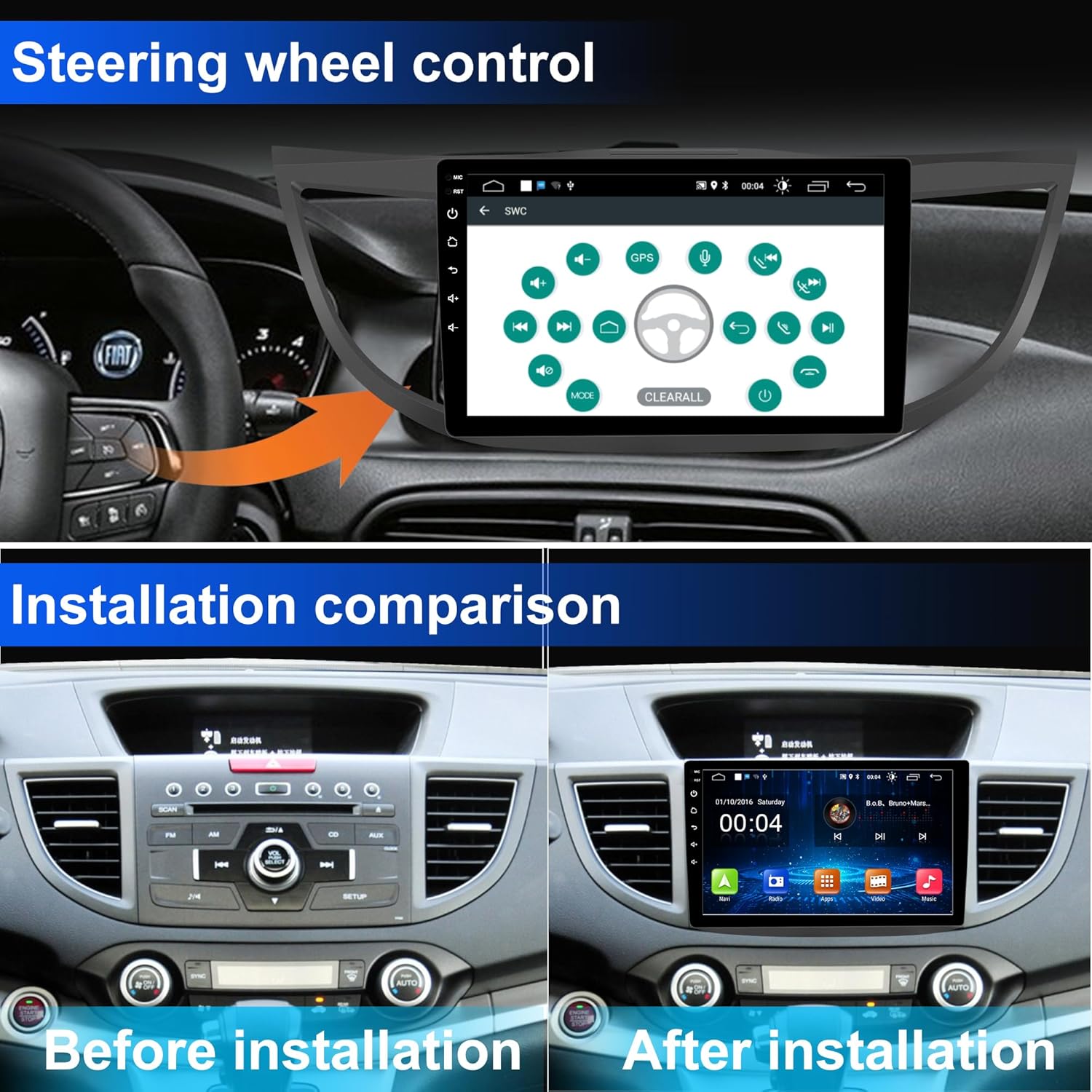 Android 13 Radio de coche estéreo para Honda CRV 2012 2013 2014 2015 2016, 10.1 “HD pantalla táctil 2G RAM 32G ROM Andriod 13.0 navegación GPS