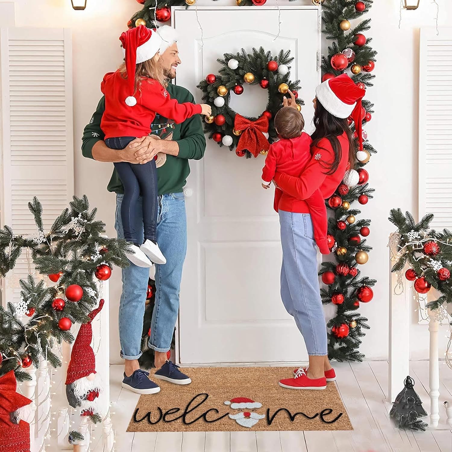Tapete de Navidad para entrada interior, 23.6 x 15.7 pulgadas, duradero, con texto en inglés “Merry Christmas”, tapete para puerta de garaje, Santa