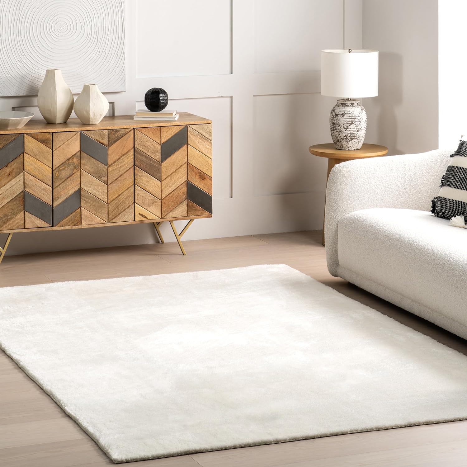 nuLOOM Loni – Alfombra de pelo largo lavable a máquina, 6 cuadrados, lavables a máquina, alfombra de transición blancomarfil, para sala de estar,