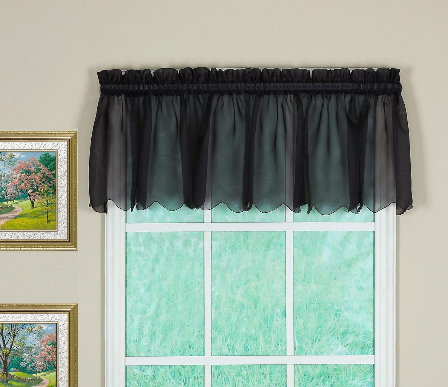 Today’s Curtain Cenefa de gasa original Emelia de 14 pulgadas, negro, 60 pulgadas de ancho x 14 pulgadas de largo