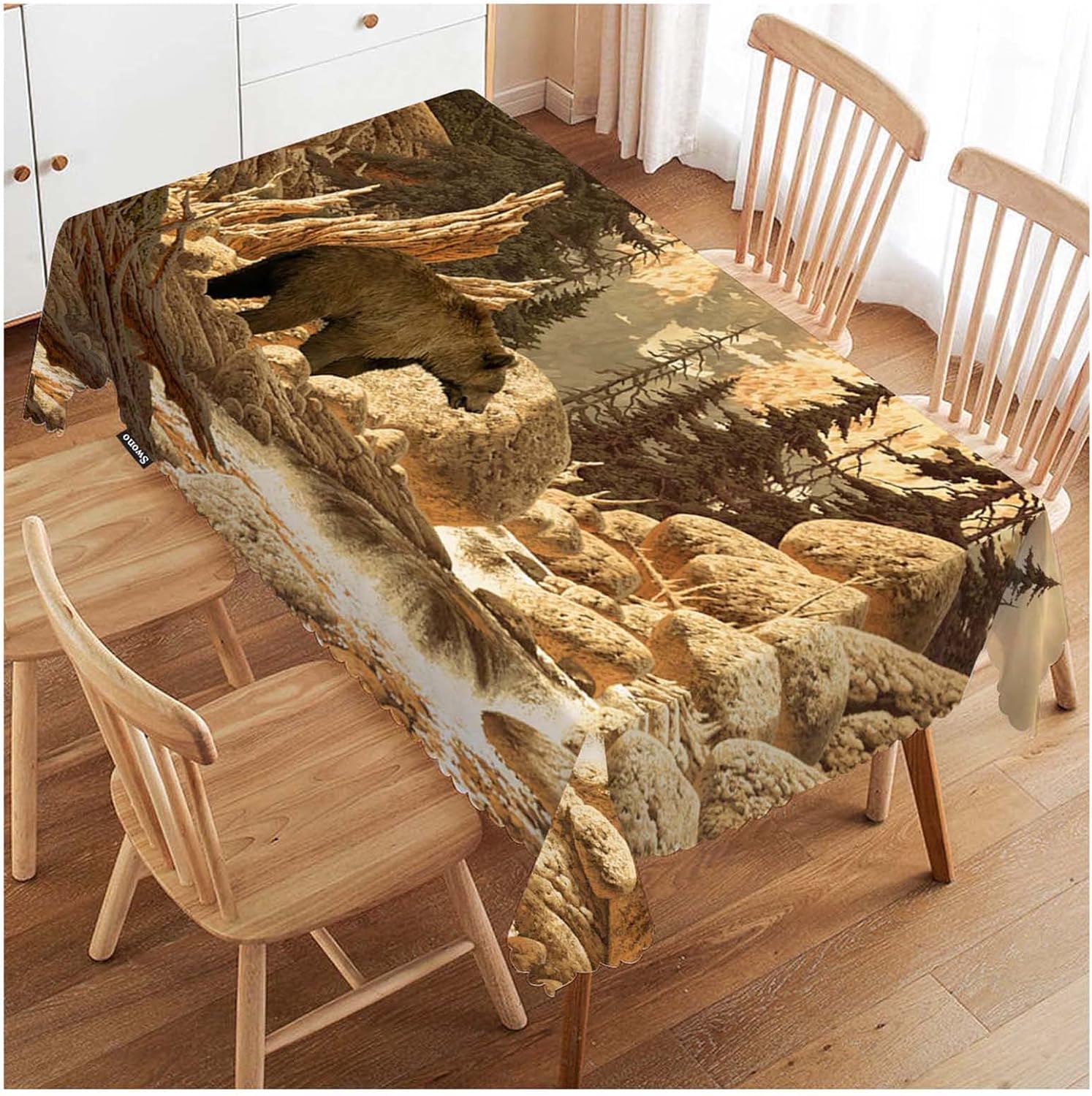 Swono Grizzly Bear – Manteles de oso animal, arroyo, cañón, bosque, montaña, naturaleza, decoración de mesa de cocina y comedor, mantel de poliéster