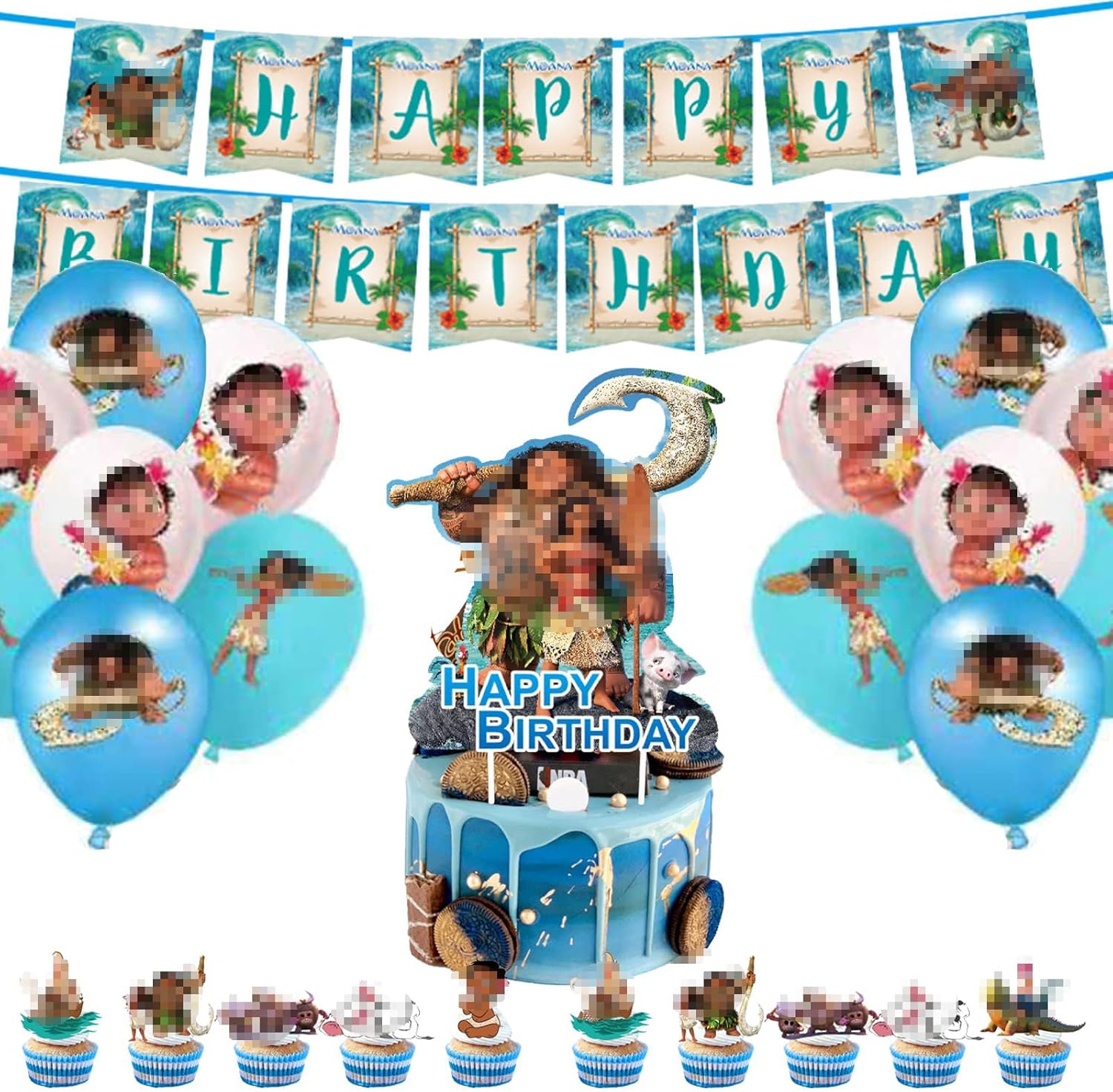 45 piezas de suministros de fiesta temática de verano con dibujos animados, incluye telón de fondo, pancarta, globos, adornos para tartas