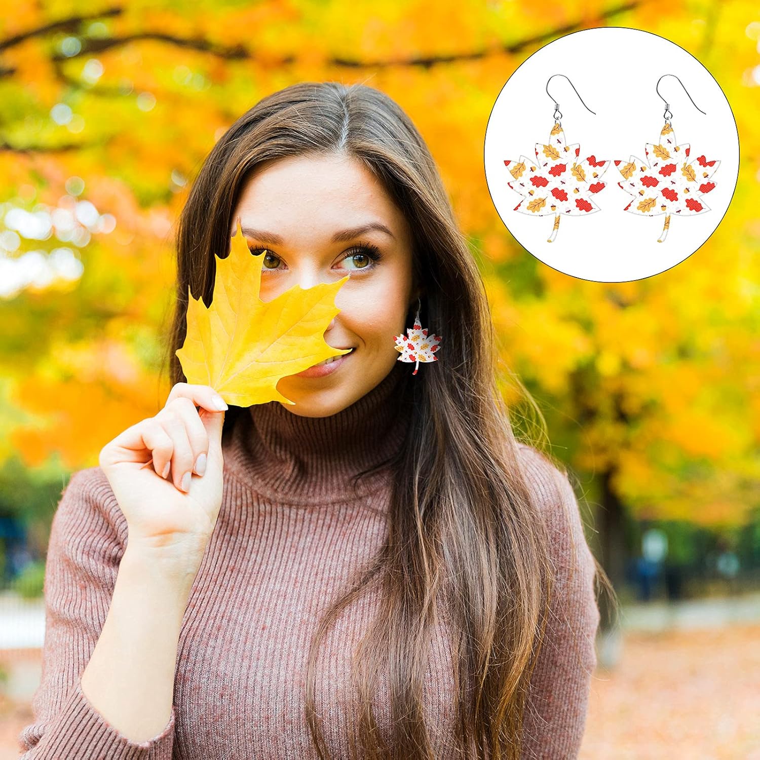 12 piezas de hojas de cuero sintético de Acción de Gracias, hojas de otoño, plumas de calabaza, impresión de aretes, hojas de cuero, kit de