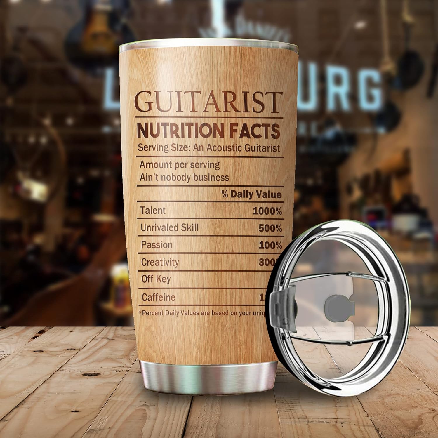 Vaso de guitarra personalizado con información nutricional para guitarristas, regalos personalizados, regalos para guitarristas, hombres, niñas,