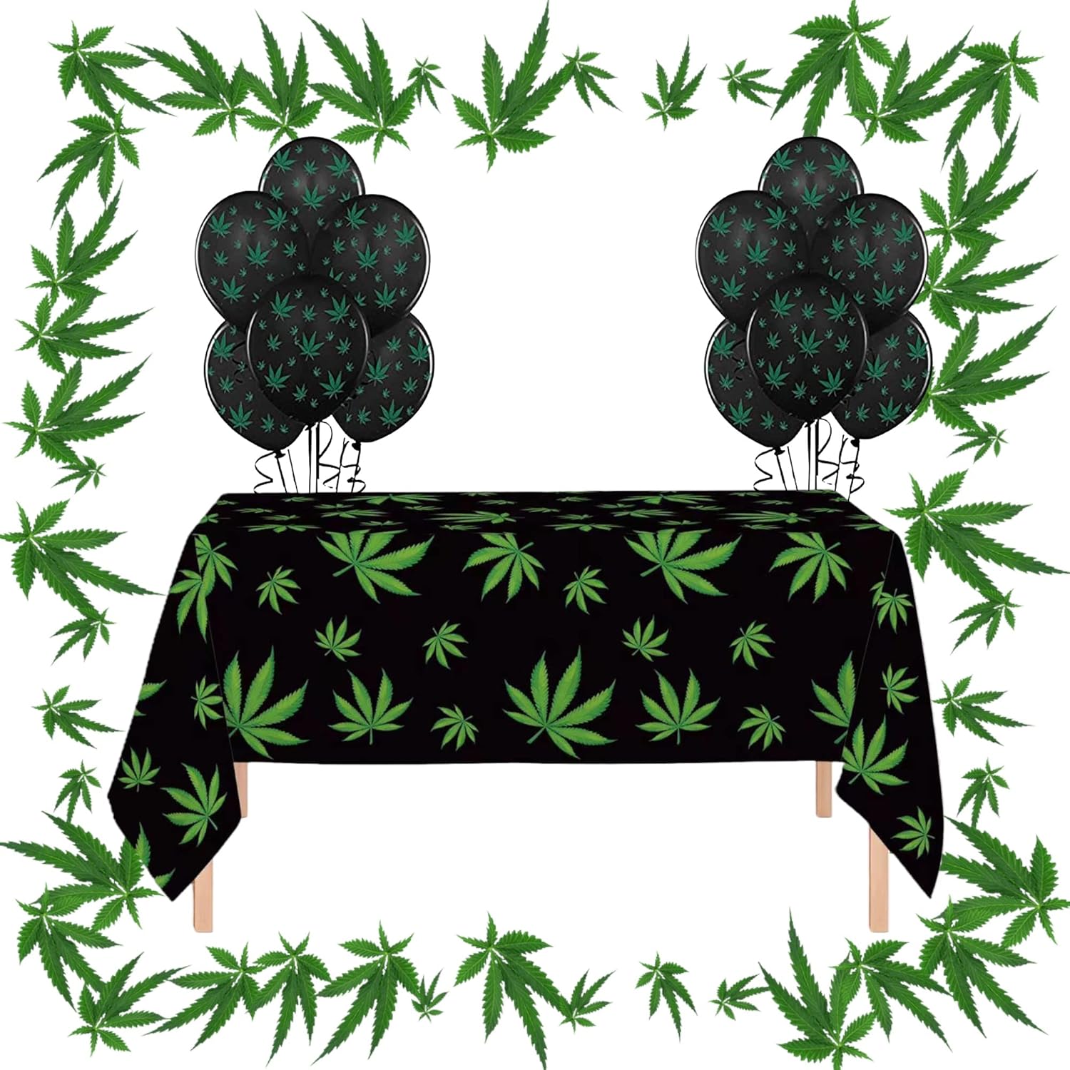 Oojami Mantel desechable de hojas de helecho tropical, color negroverde, ideal para interiores y exteriores, cumpleaños, picnic, retiro, despedida