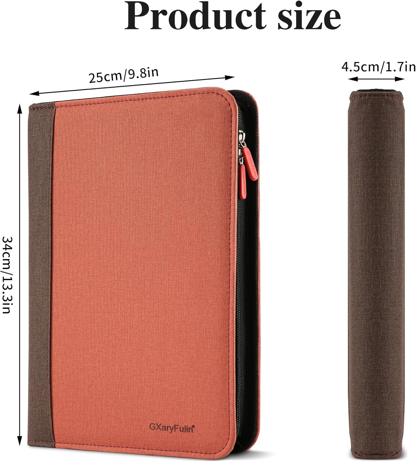 Padfolio – Organizador de piel sintética, carpeta con cremallera de 4 juntas tóricas (rojo y marrón)