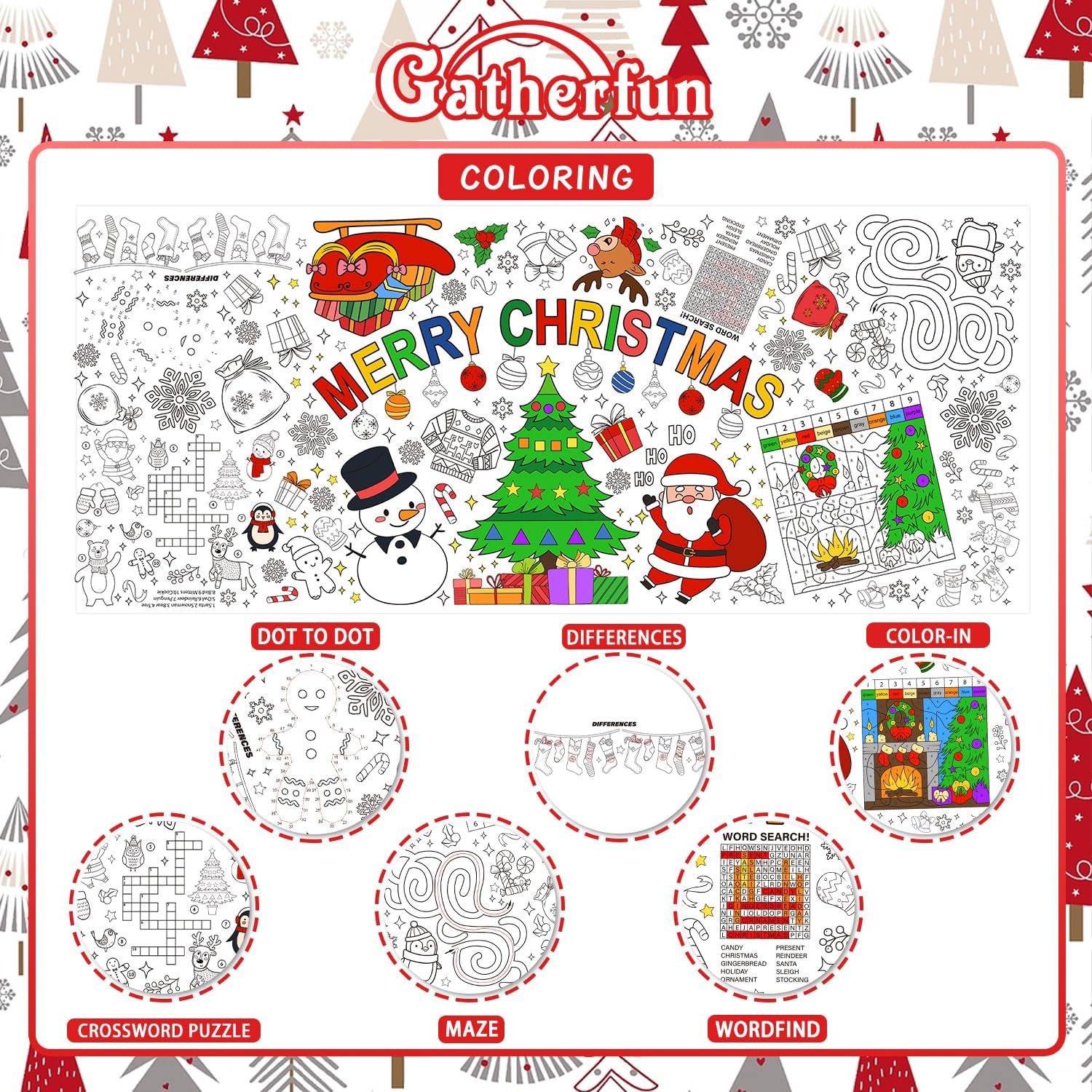 Gatherfun Decoraciones de Navidad  Póster versátil de actividades de 30 x 72 pulgadas, pancarta para colorear para fiestas escolares y eventos
