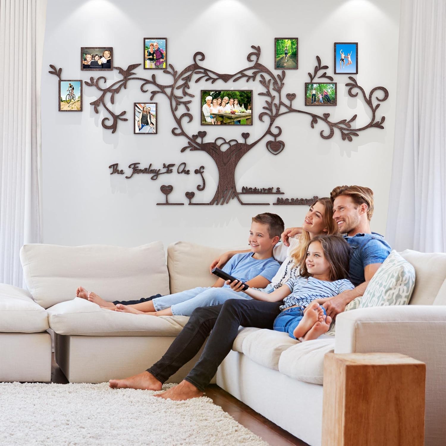 Marco de fotos de árbol familiar de amor, collage extraíble 3D de madera para decoración de pared, calcomanías con cita inspiradora para sala de