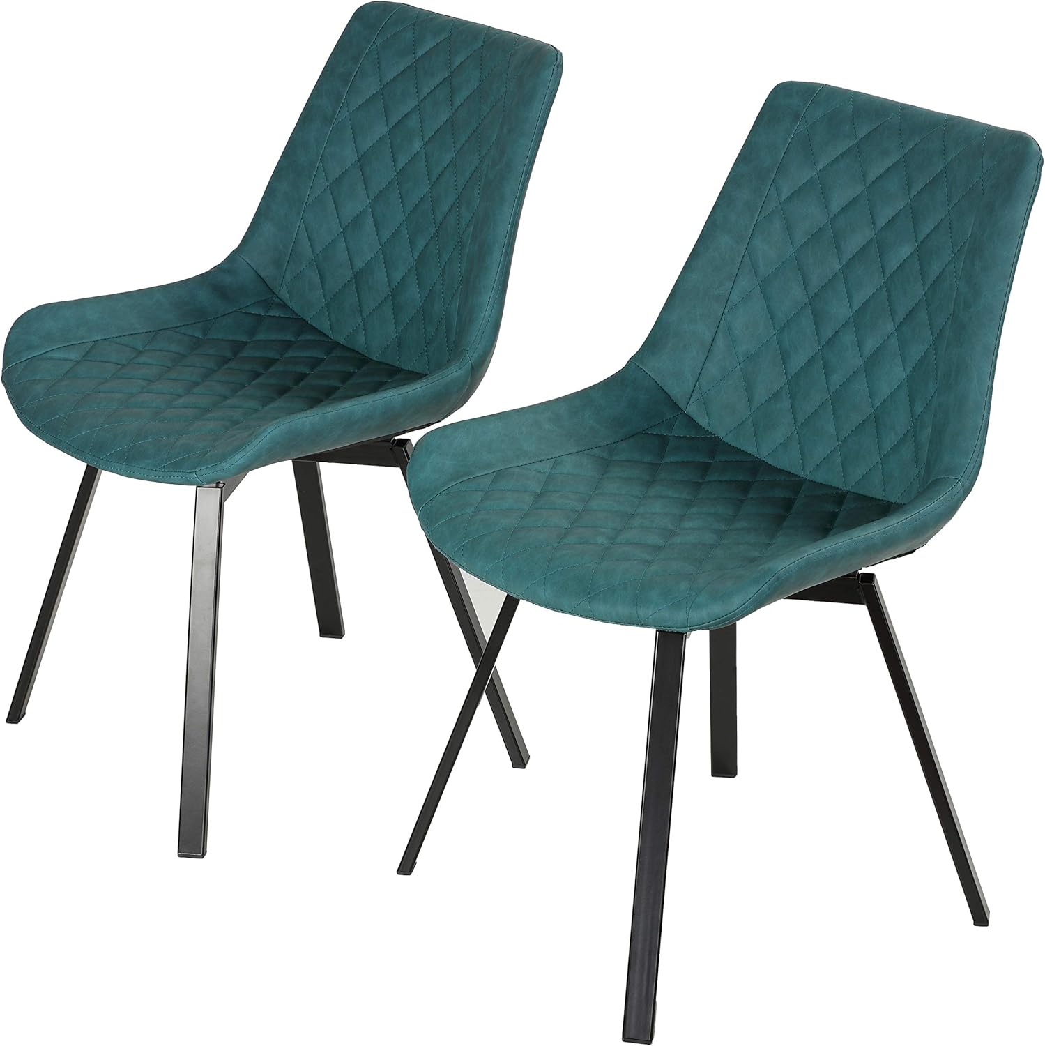 Cortesi Home Azov – Juego de 2 sillas de comedor giratorias, piel sintética color aguamarina profunda