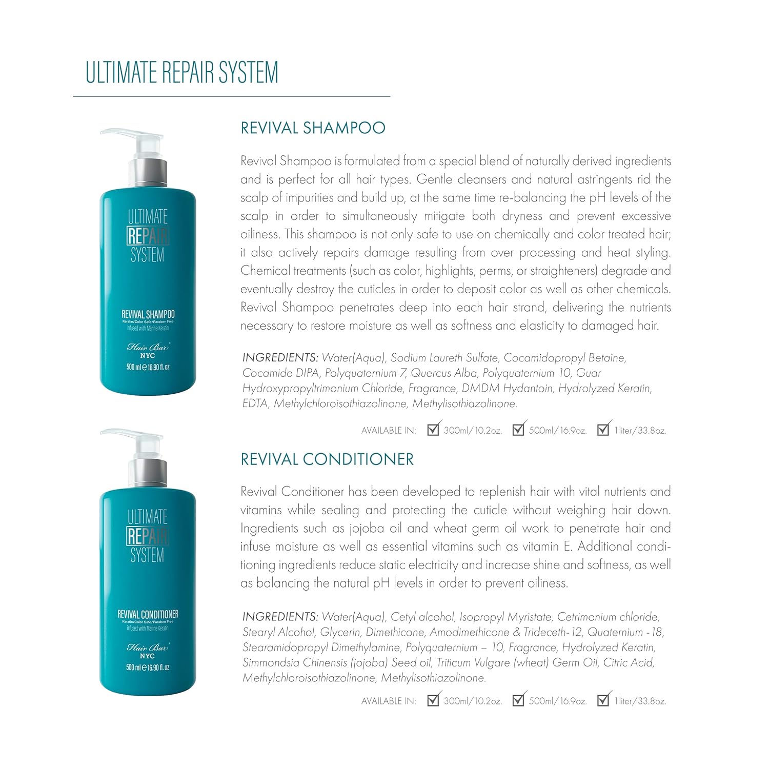 HAIR BAR NYC Ultimate Repair System Revival Conditioner  Tratamiento capilar para cabello seco dañado  Acondicionador profundo para cabello seco
