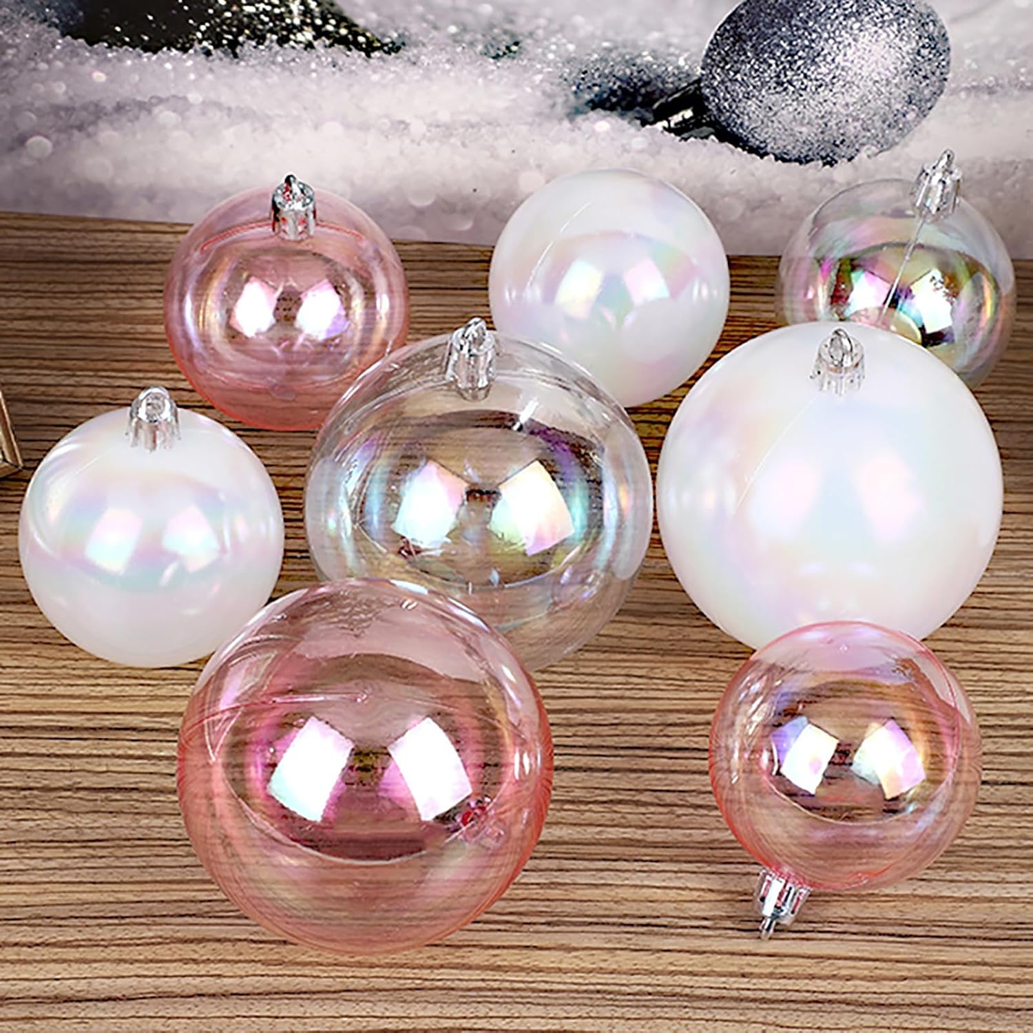 24 bolas de adornos iridiscentes de Navidad, adornos de plástico transparente para árbol de Navidad, adornos de plástico iridiscentes para fiestas