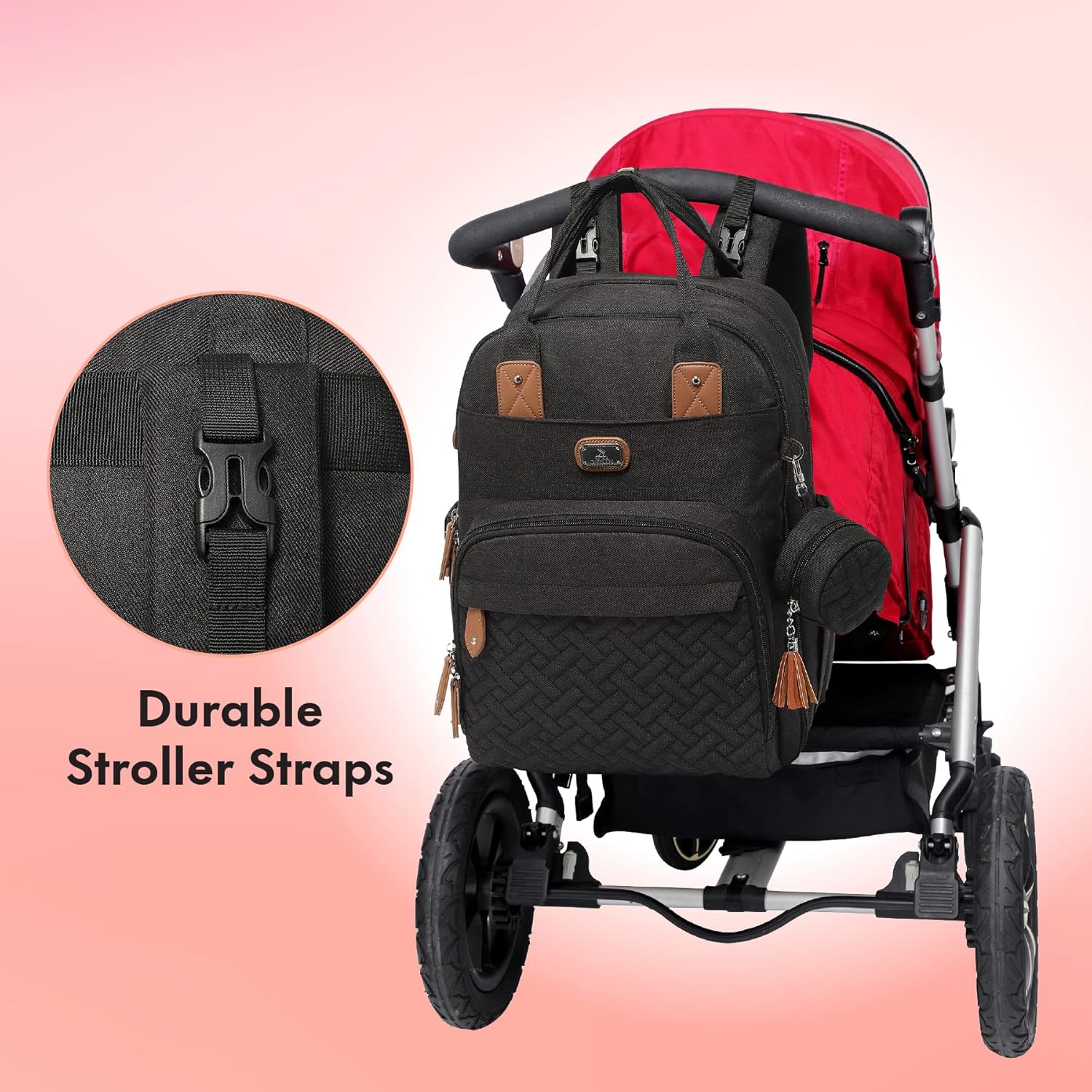 Dikaslon – Mochila para pañales con cambiador portátil, funda para chupete y correas para cochecito, bolsas de bebé unisex grandes para niños y