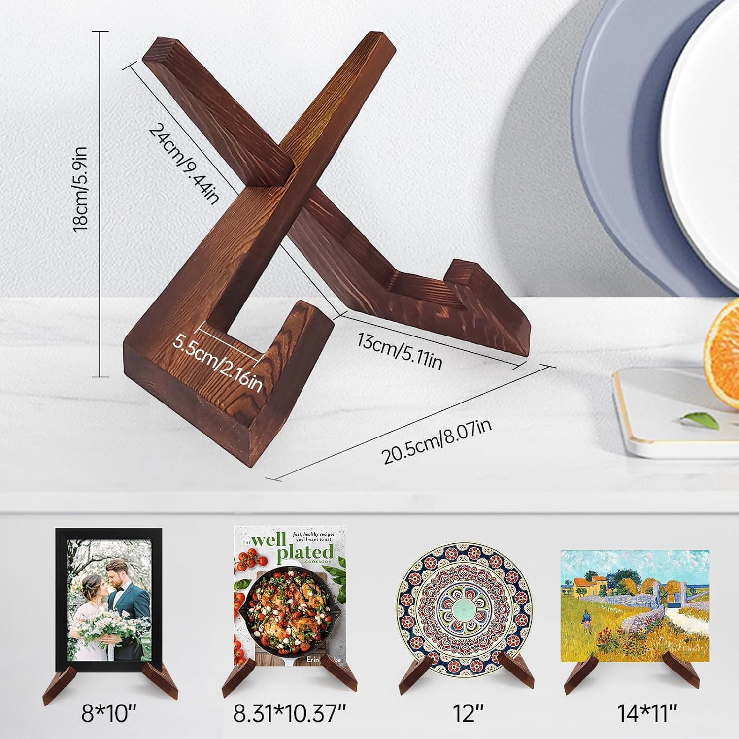Soporte de libro de cocina para encimera de cocina, soporte de madera para libro de recetas para decoración de mostrador, juego de 2, soporte de