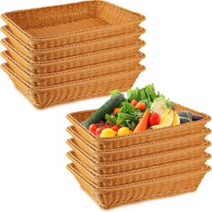 10 cestas de pan tejidas de mimbre de polietileno, bandeja de frutas de ratĂĄn de imitaciĂłn, apilables, rectangulares, cestas de alimentos para 10 cestas de pan tejidas de mimbre de polietileno, bandeja de frutas de ratĂĄn de imitaciĂłn, apilables, rectangulares, cestas de alimentos para
