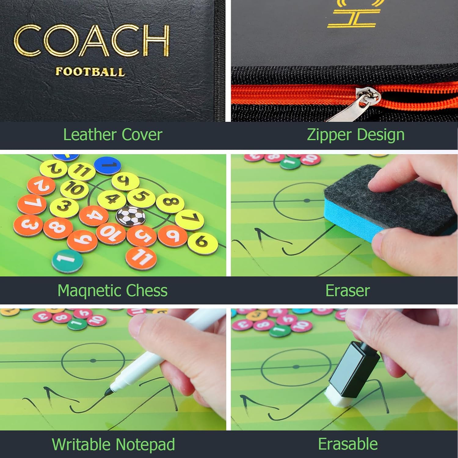 RoseFlower Tabla de entrenamiento de fútbol, tablero magnético de estrategia de tácticas de fútbol, portapapeles borrables con imanes y rotulador,