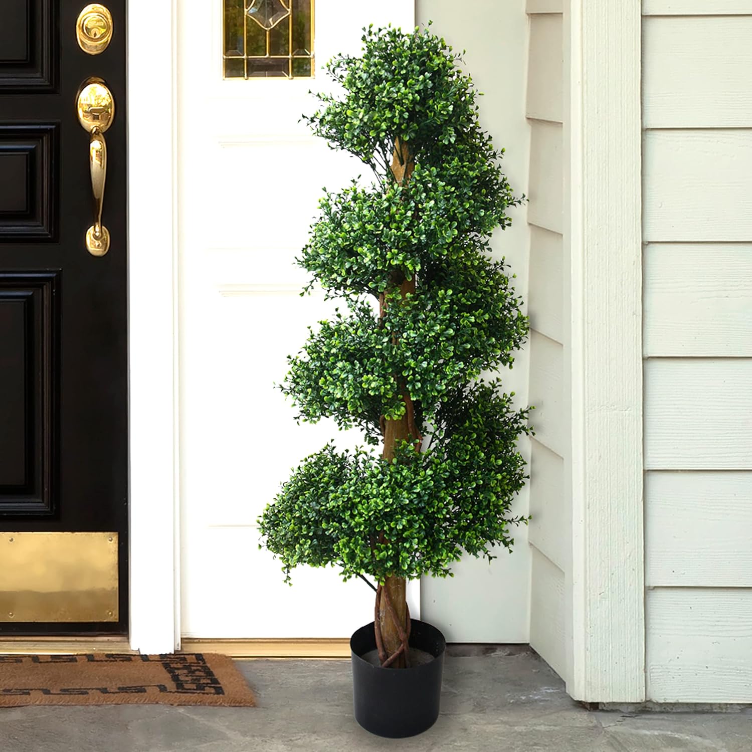 Pure Garden Árbol en espiral artificial de 48 pulgadas, boj en maceta, decoración de interiores o exteriores, plantas sintéticas para el hogar,