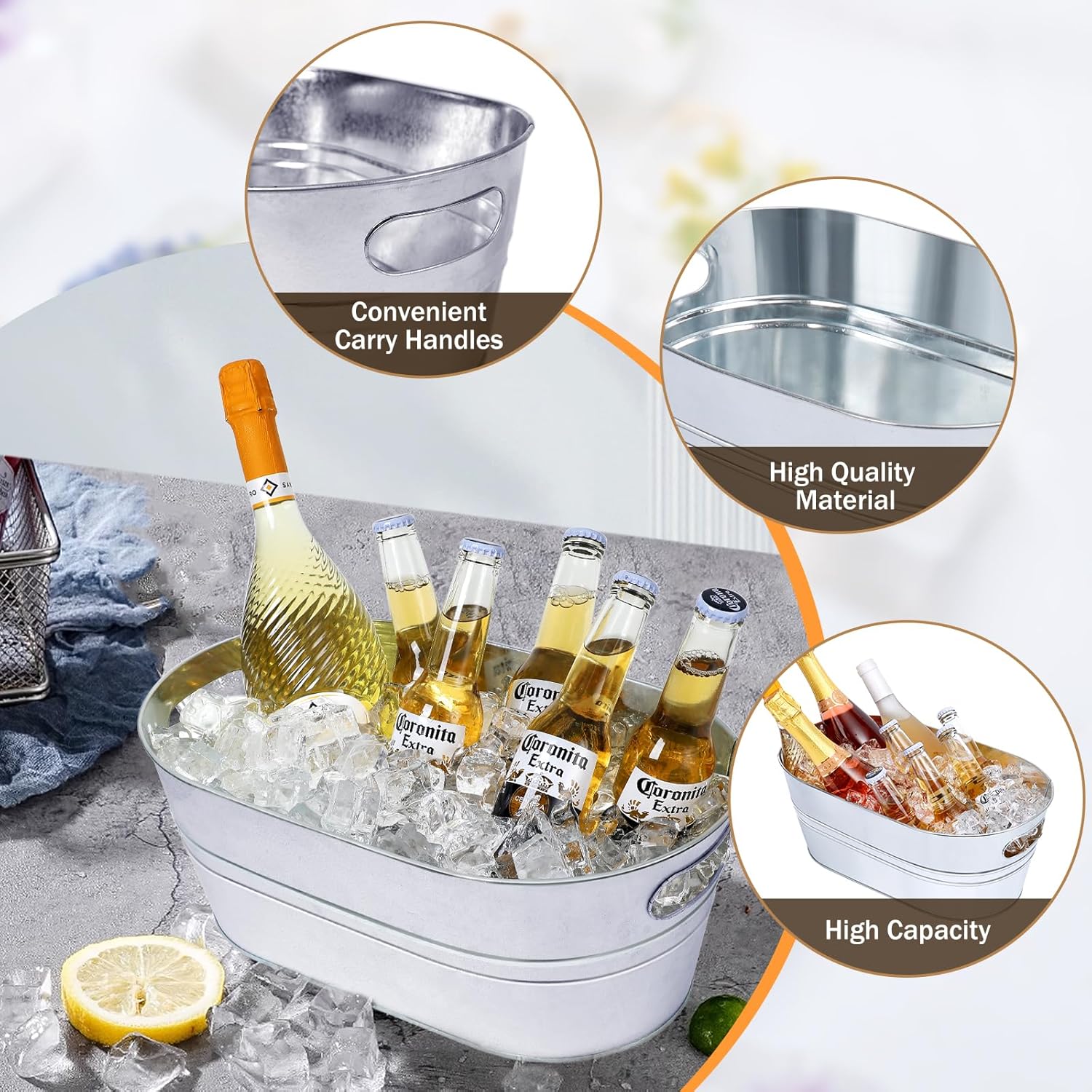 3 piezas de tina galvanizada de 3 galones, cubos de metal para bebidas de cerveza para fiestas, tina de bebidas de cerveza con asas de transporte