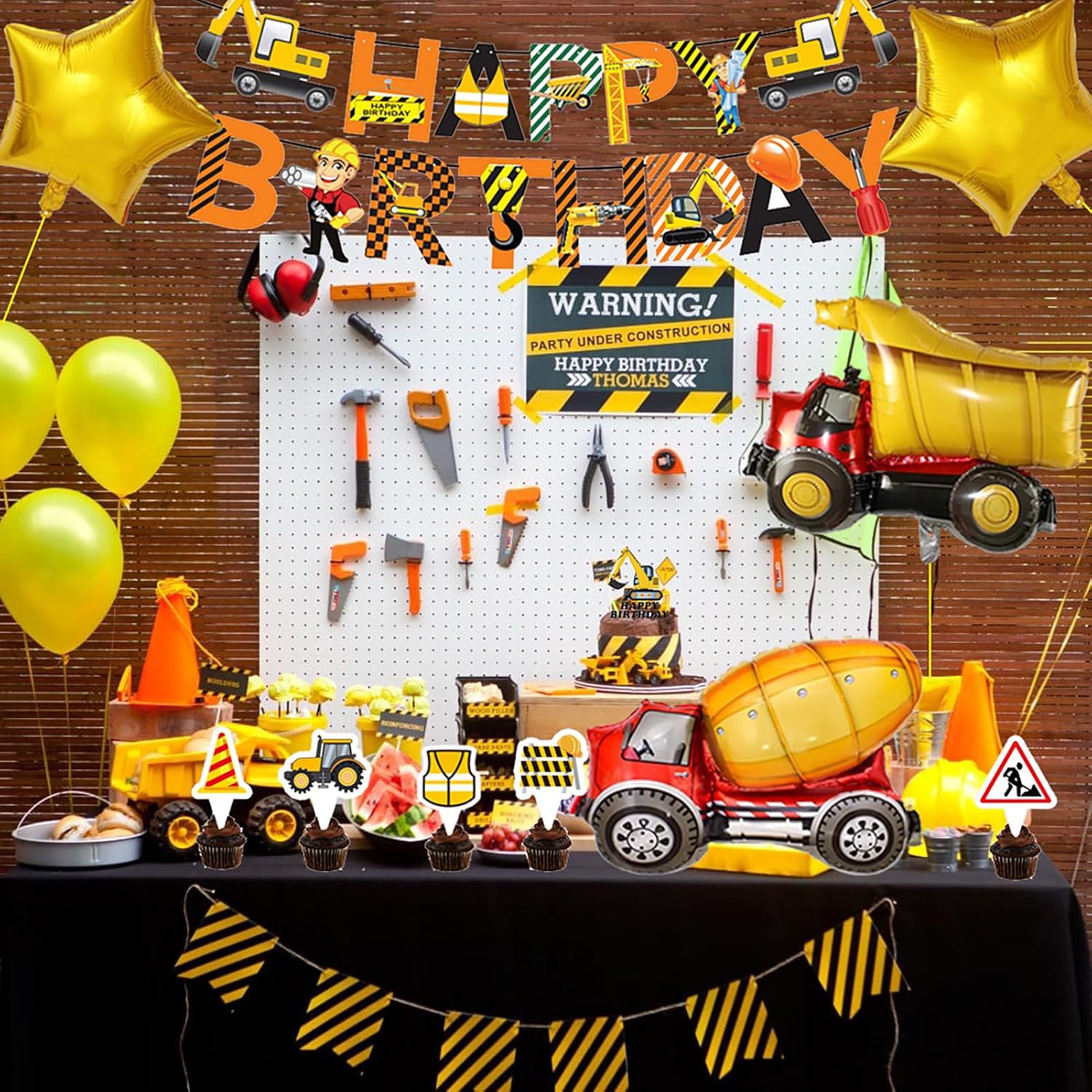 Suministros de fiesta de cumpleaños de construcción, kit de decoración de fiesta de camión volquete incluye pancarta, globos, globos de aluminio,