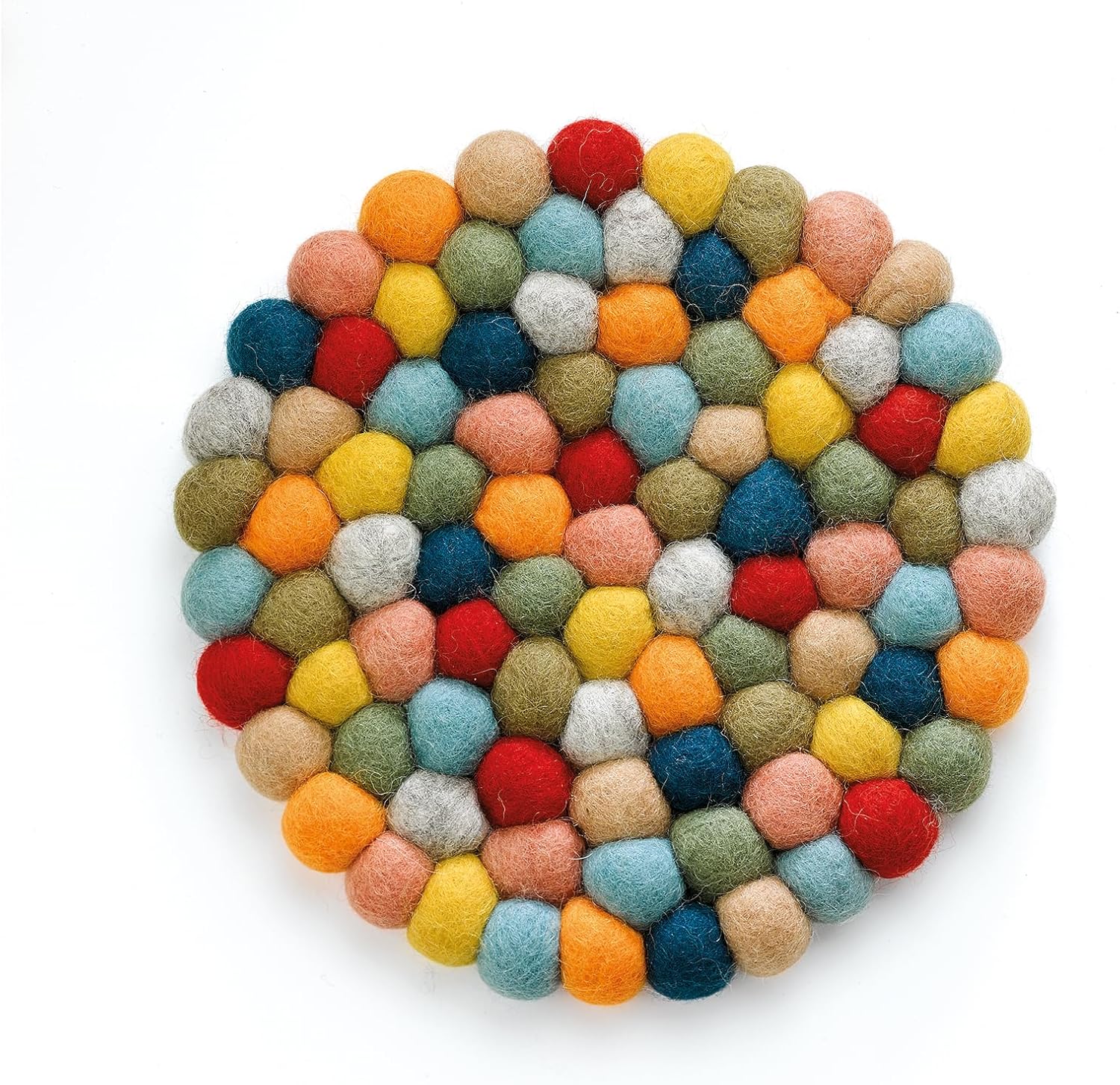 Cilio Salvamanteles de lana 100% con certificado de comercio justo, fabricado en Nepal, redondo de 8 pulgadas, multicolor